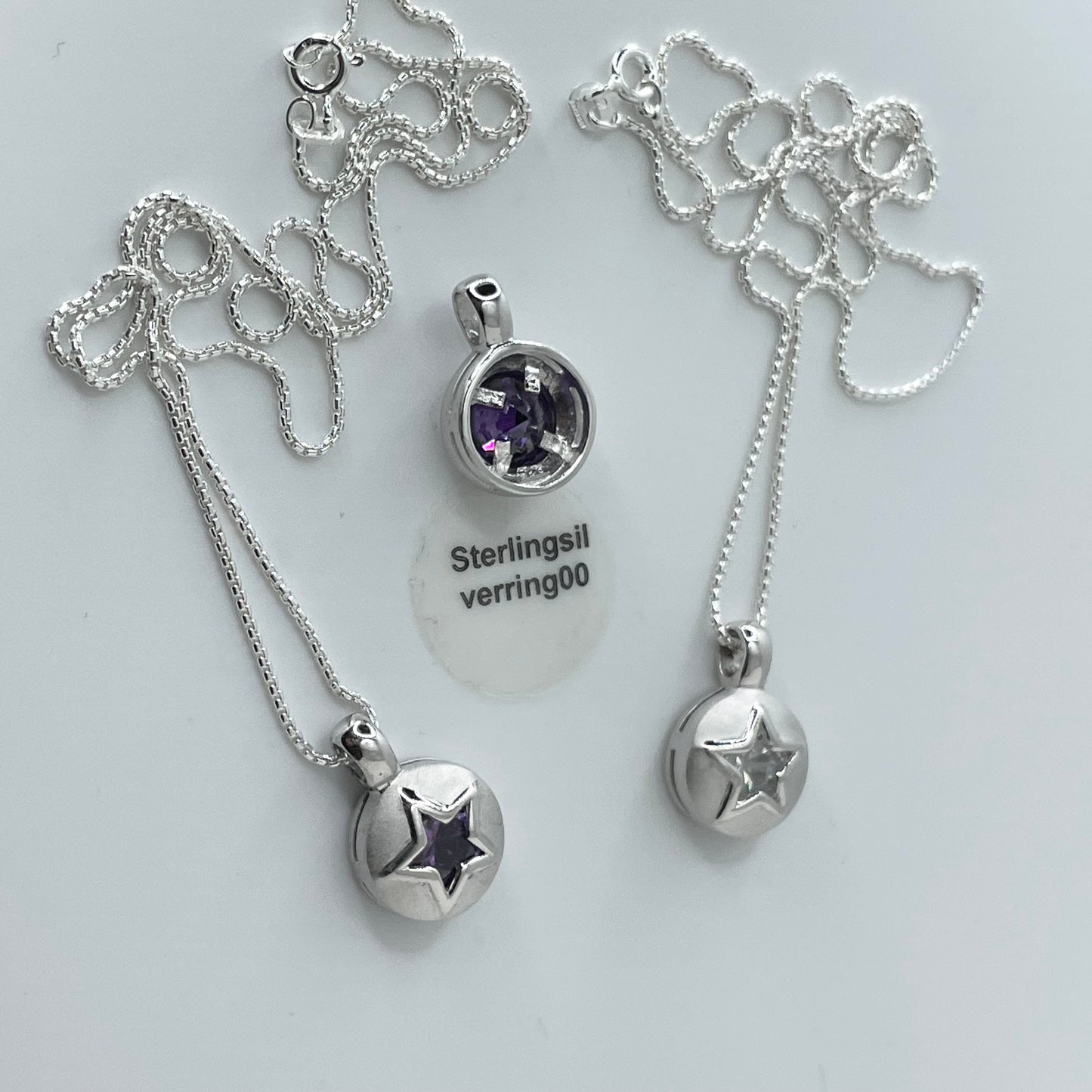 Sterling Silver Star Pendant Necklace: Purple CZ Celestial Jewelry
