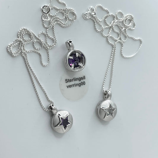 Sterling Silver Star Pendant Necklace: Purple CZ Celestial Jewelry