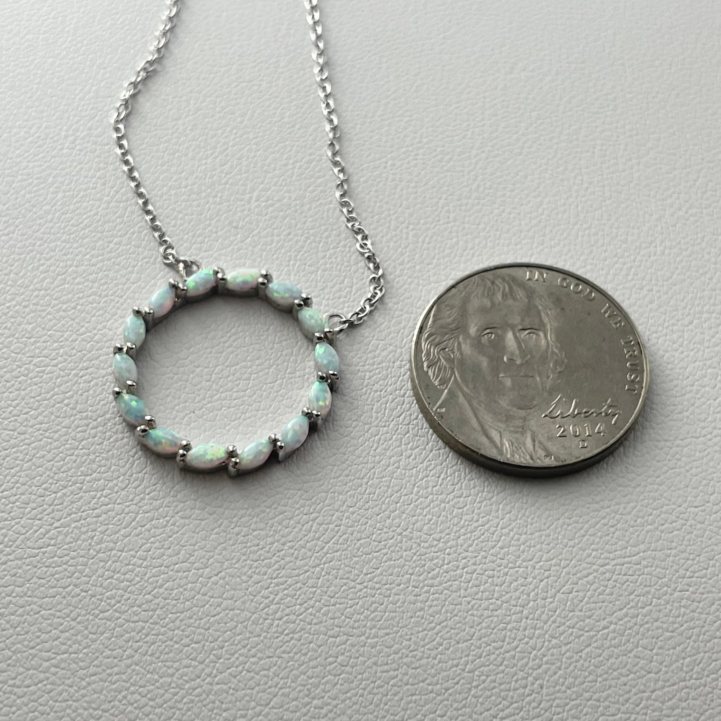 Fire Opal Sterling Silver Circle Pendant Necklace: CZ Accent