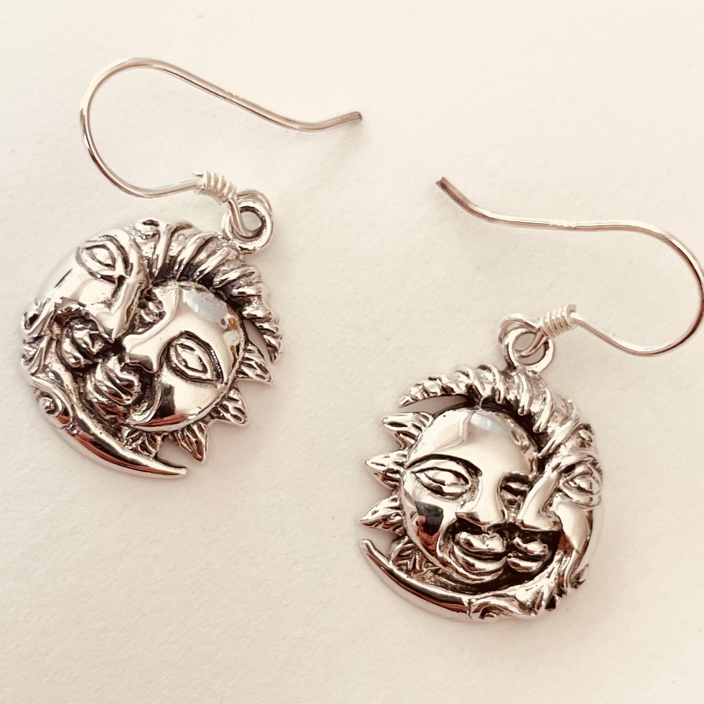 Sterling Silver Moon Dangling Earrings, Half Moon Earrings, Moon Face Earrings, Promise Earrings, Sunflower Earrings, Silver Moon Earrings