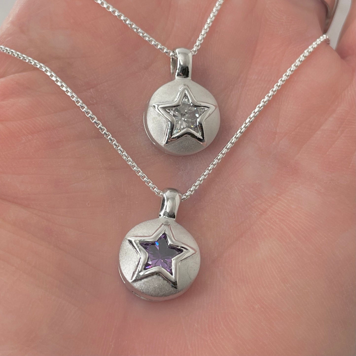 Sterling Silver Star Pendant Necklace: Purple CZ Celestial Jewelry