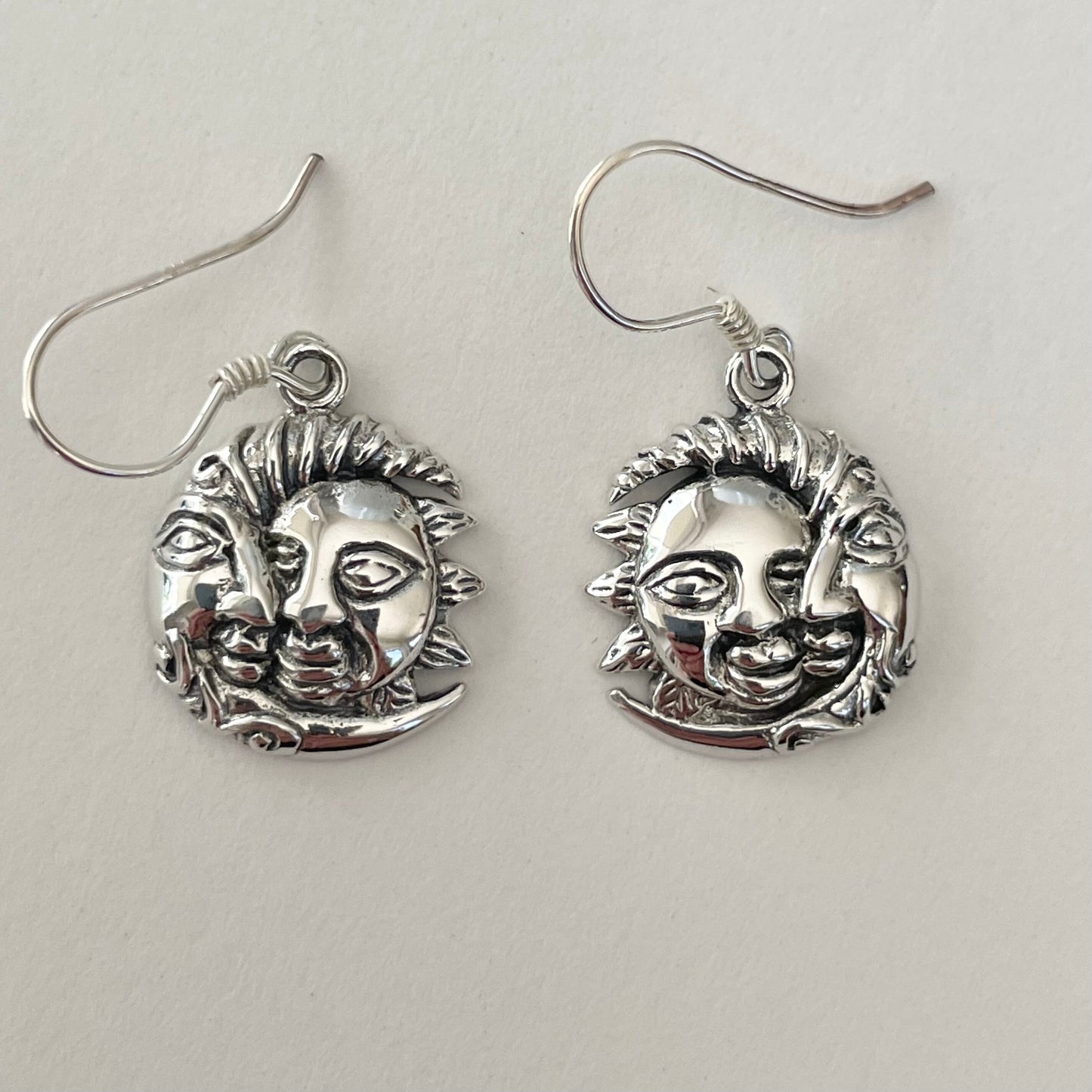 Sterling Silver Moon Dangling Earrings, Half Moon Earrings, Moon Face Earrings, Promise Earrings, Sunflower Earrings, Silver Moon Earrings