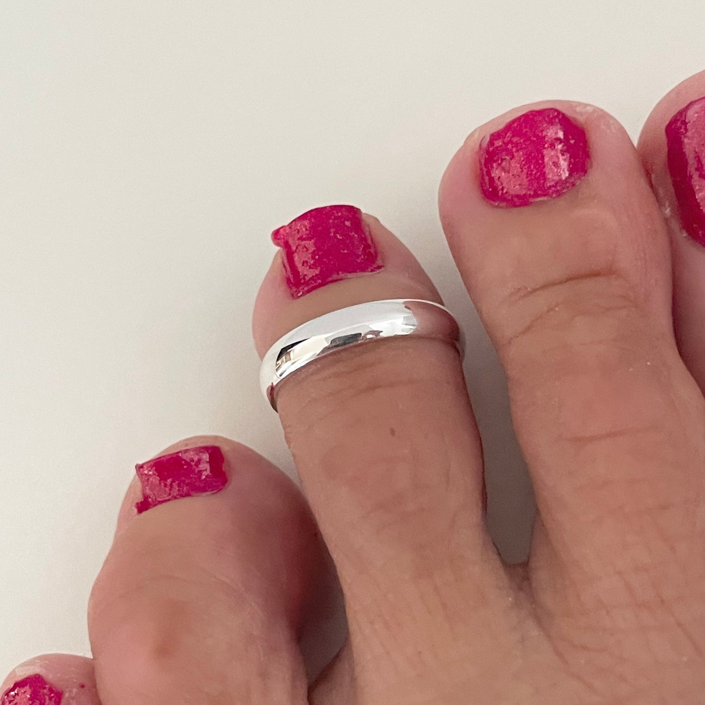 Sterling Silver Polished Flat Band Toe Ring - Adjustable 3mm