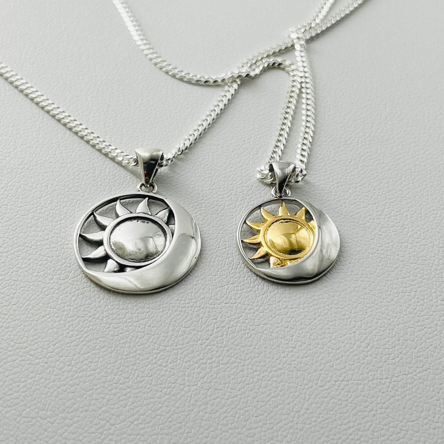 Sterling Silver Sun and Moon Necklace: Celestial Pendant