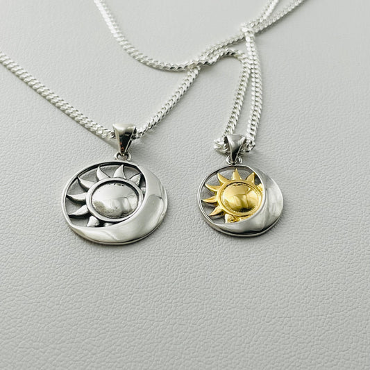 Sterling Silver Sun and Moon Necklace: Celestial Pendant