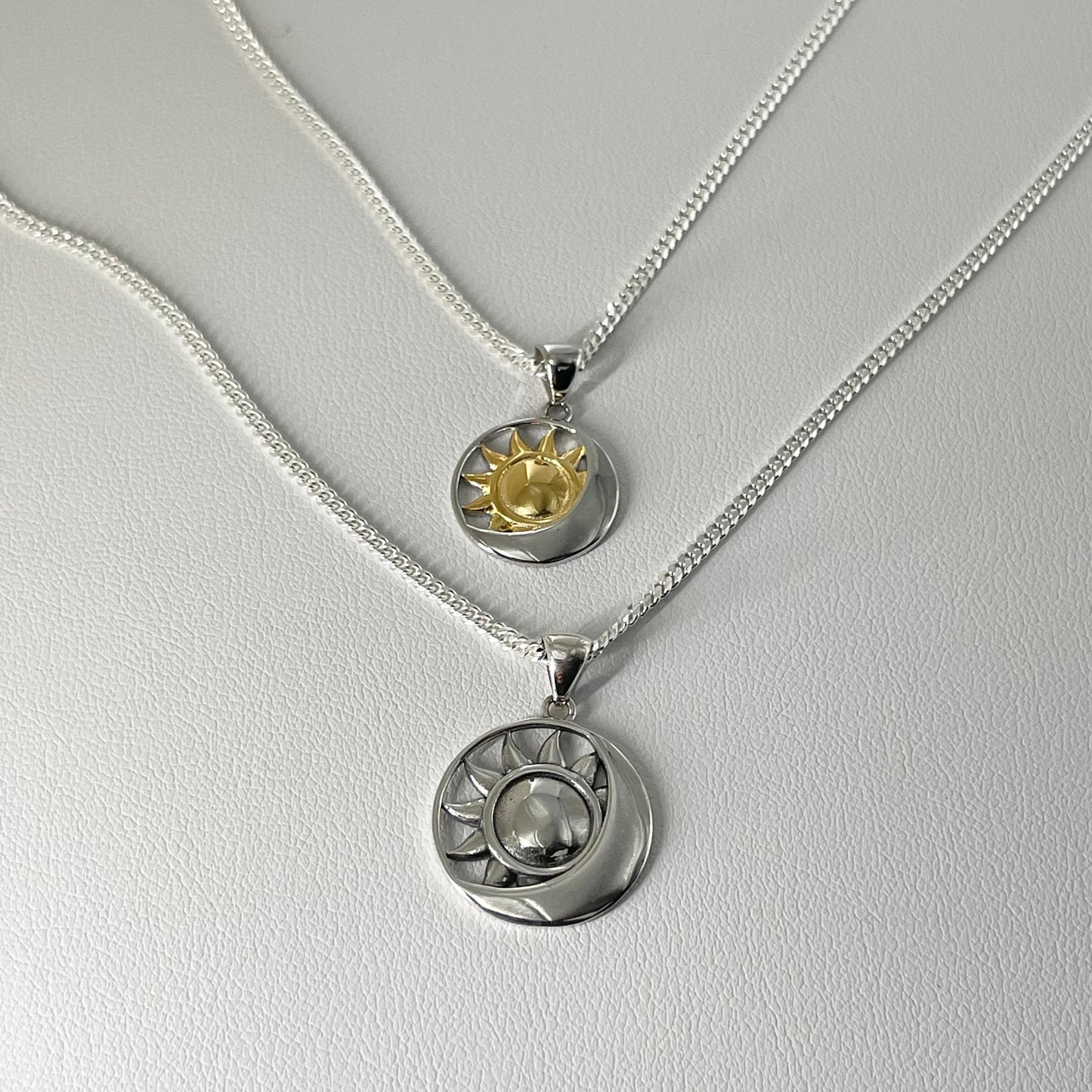 Sterling Silver Sun and Moon Necklace: Celestial Pendant