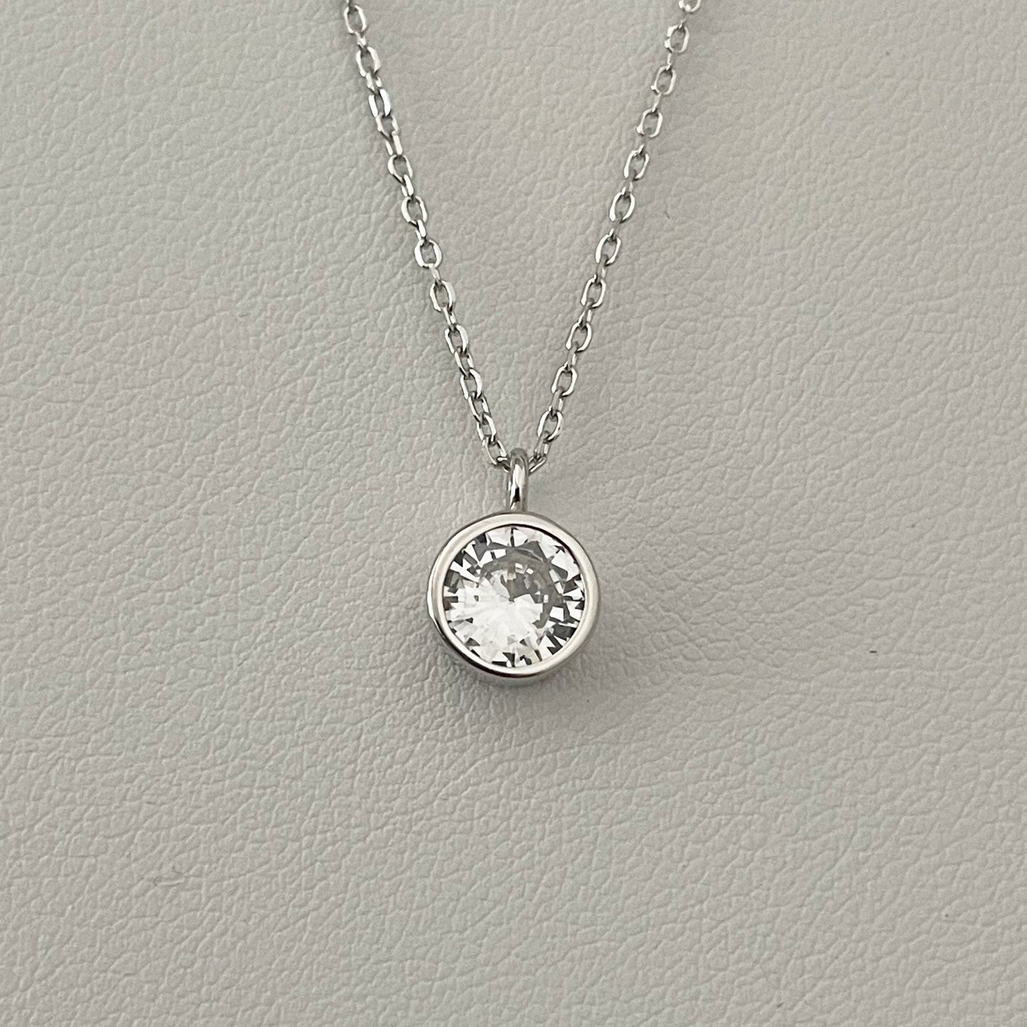 Sterling Silver Solitaire CZ Pendant Necklace: Heart, Teardrop, Round
