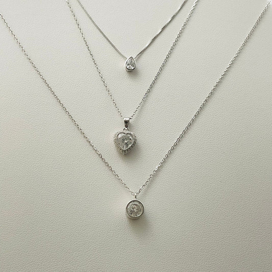 Sterling Silver Solitaire CZ Pendant Necklace: Heart, Teardrop, Round