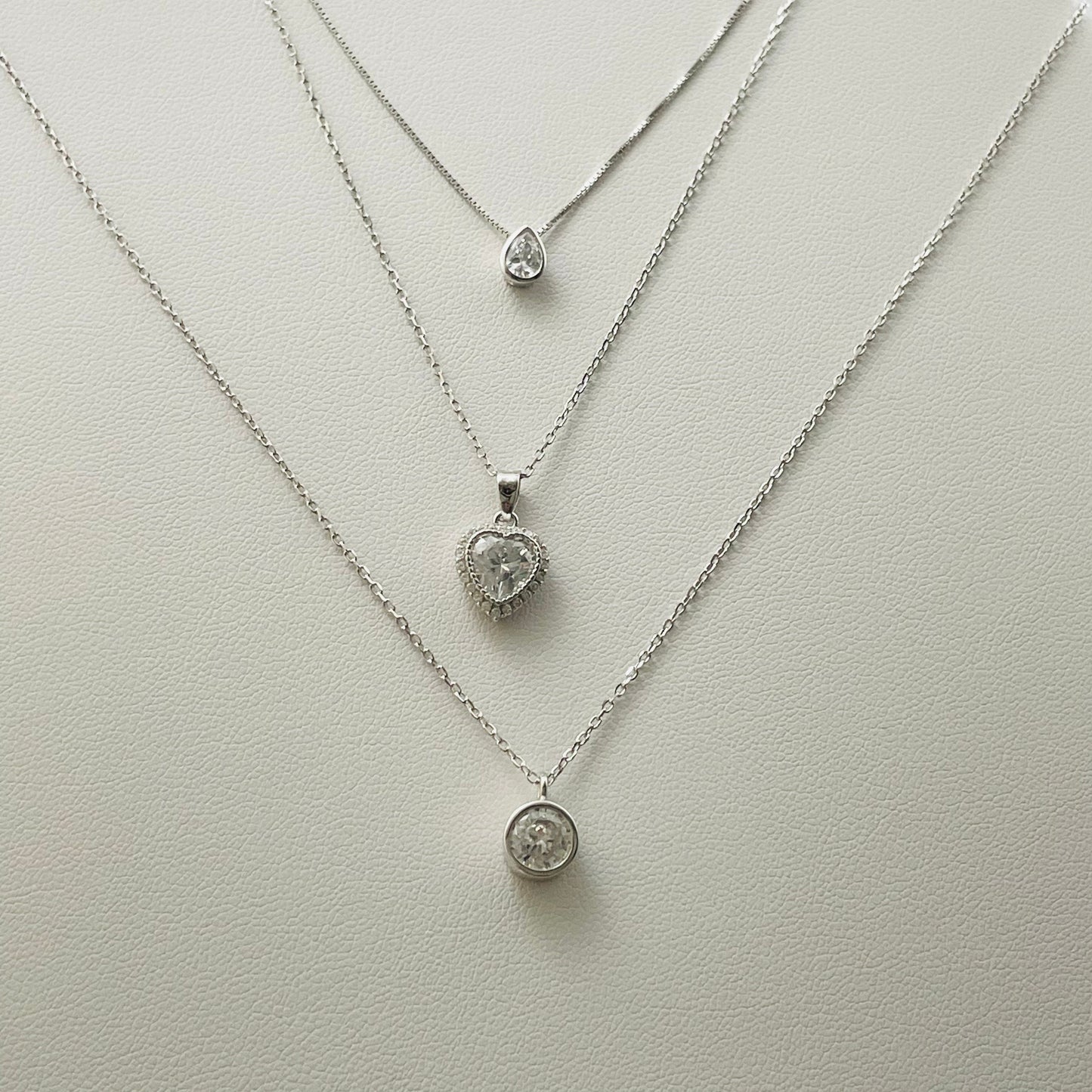 Sterling Silver Solitaire CZ Pendant Necklace: Heart, Teardrop, Round