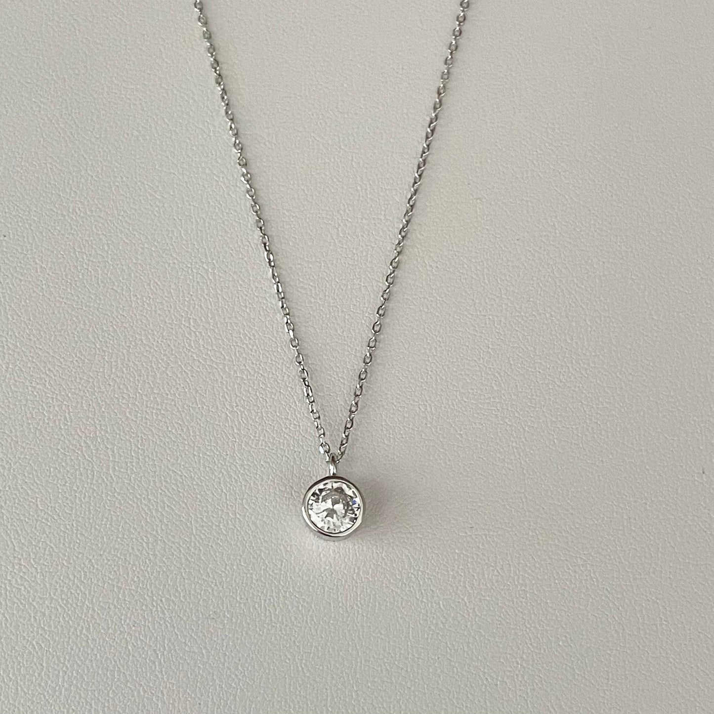 Sterling Silver Solitaire CZ Pendant Necklace: Heart, Teardrop, Round