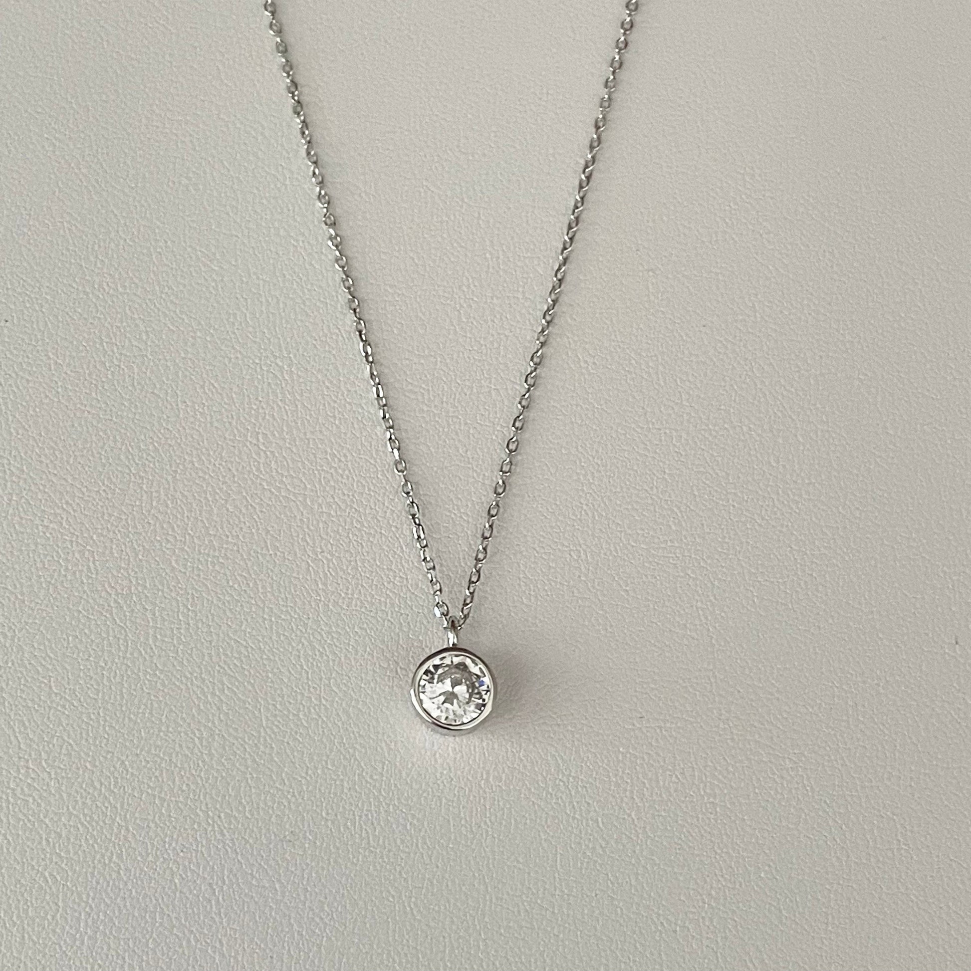 Sterling Silver Solitaire CZ Pendant Necklace: Heart, Teardrop, Round