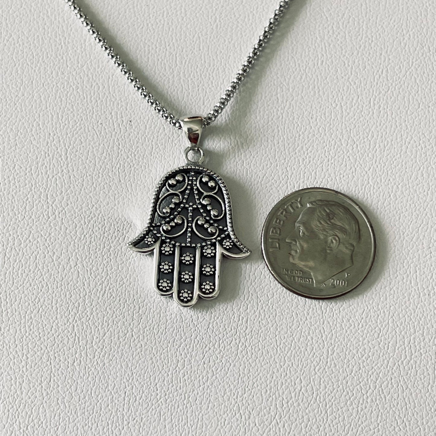 Hamsa or Hamsa Agate Sterling Silver Pendant Necklace, Hand of God Pendant, Silver Hamsa Necklace, Black Agate Hamsa Pendant, Love Necklace