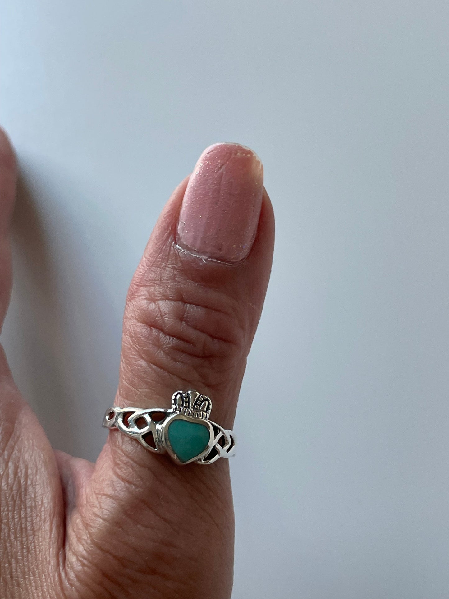 Sterling Silver Turquoise or Black Agate Celtic Irish Claddagh Ring, Claddagh Ring, Turquoise Ring, Irish Ring, Heart Ring, Promise Ring.