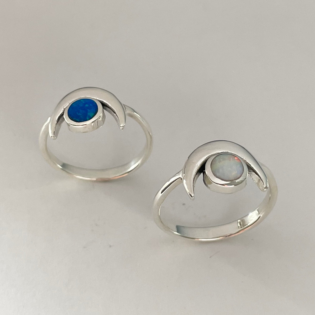 Sterling Silver Opal Moon Ring: Celestial Statement Ring