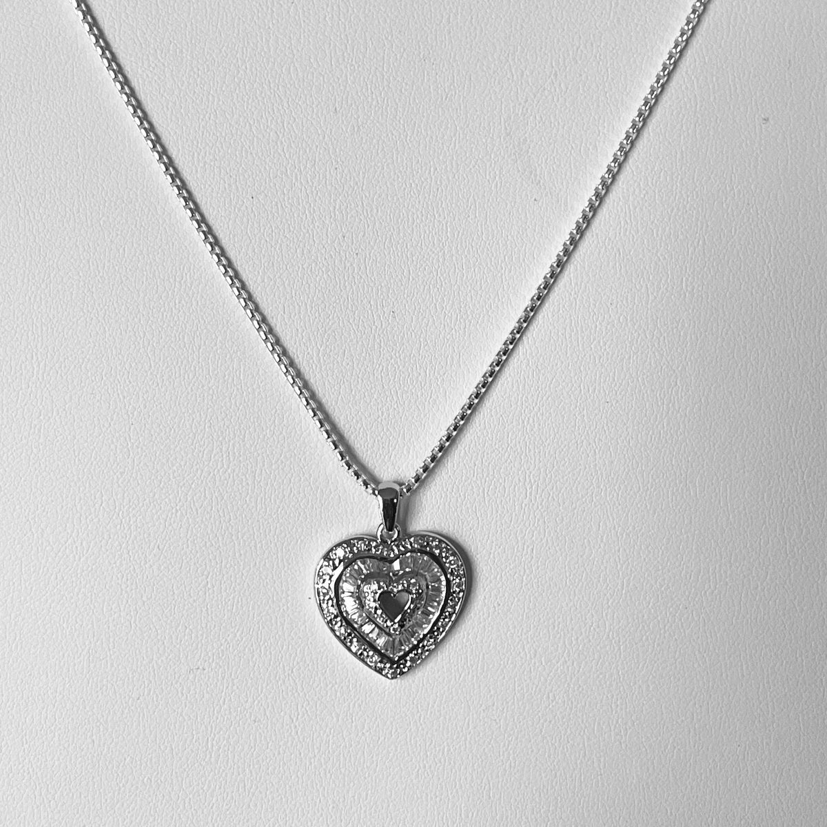 Sterling Silver CZ Heart Pendant Necklace - Italian Chain