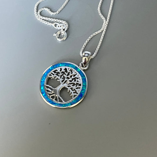 Blue Opal Tree of Life Sterling Silver Ring or Pendant