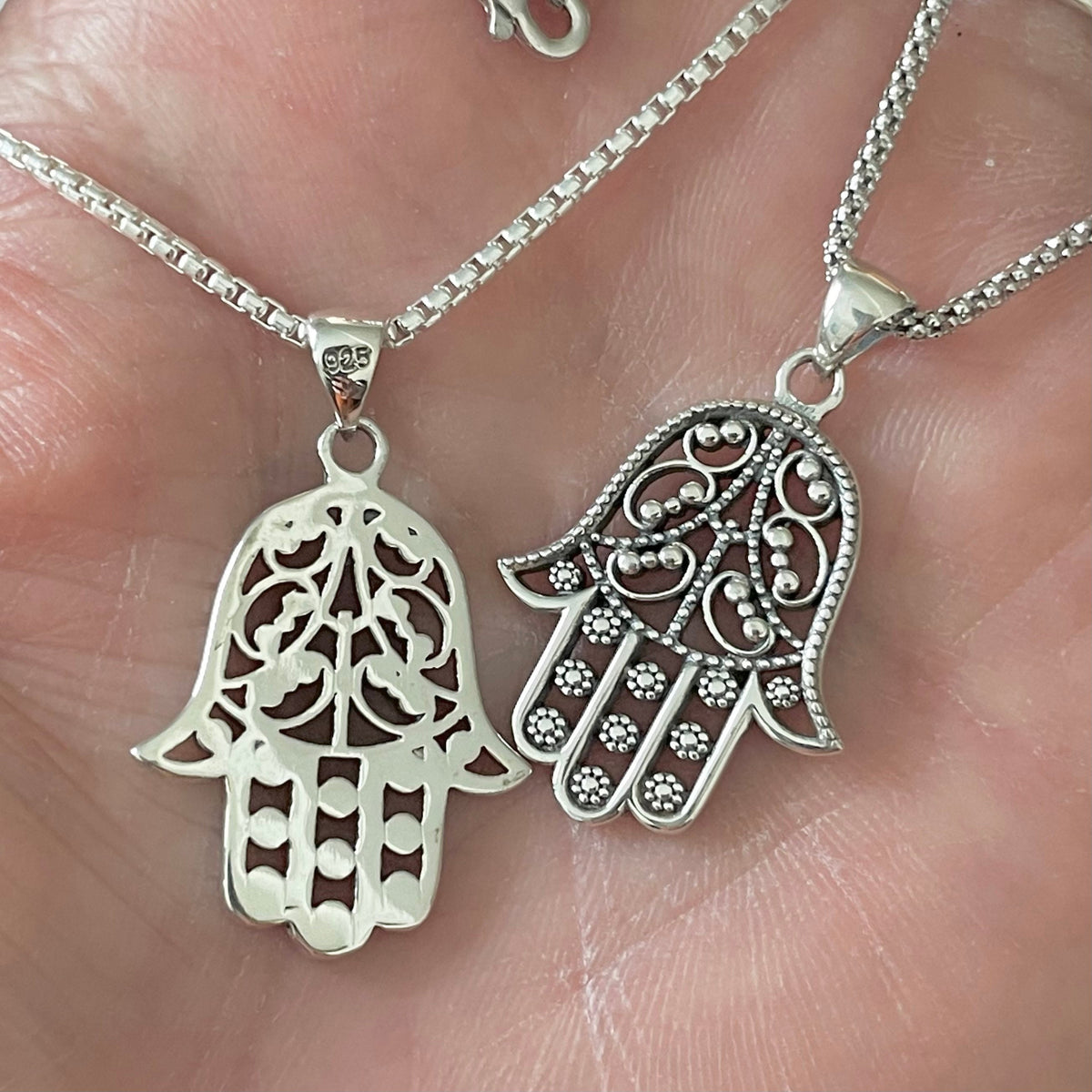 Sterling Silver Hamsa Pendant Necklace: Black Agate Hand of God