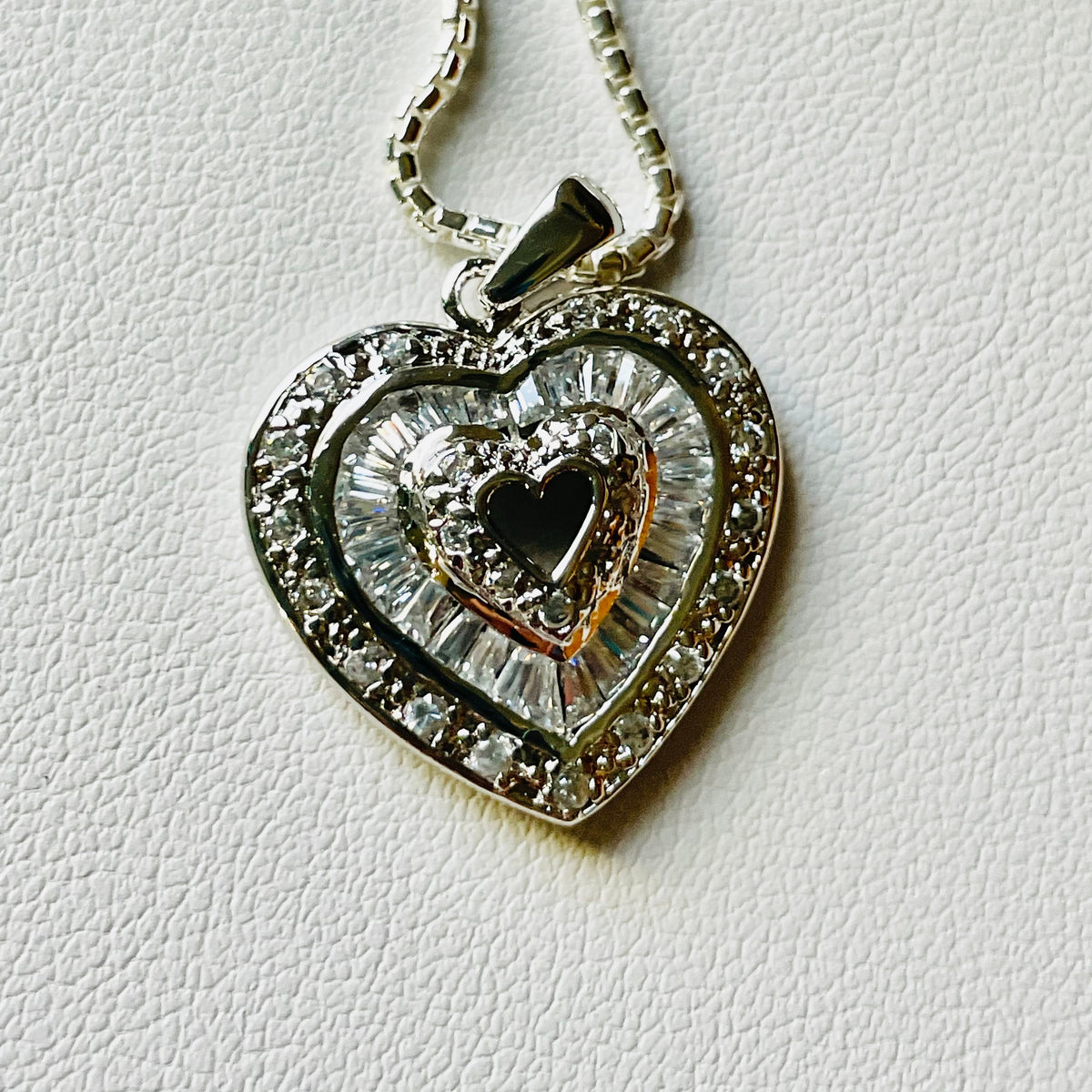 Sterling Silver CZ Heart Pendant Necklace - Italian Chain