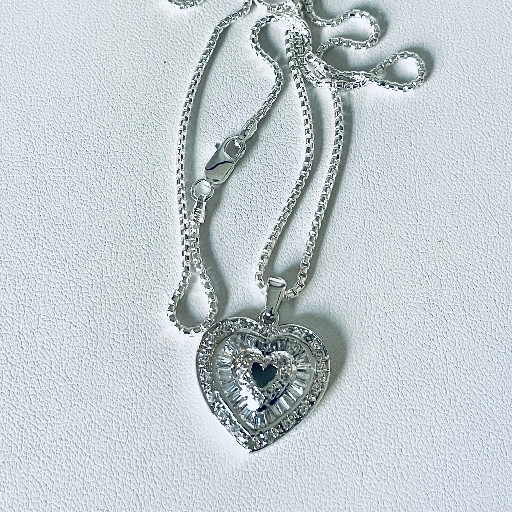 CZ Heart Sterling Silver Pendant Necklace, Cubic Zirconia Pendant, CZ Heart Pendant, Promise Heart Necklace, Silver Love Heart Necklace