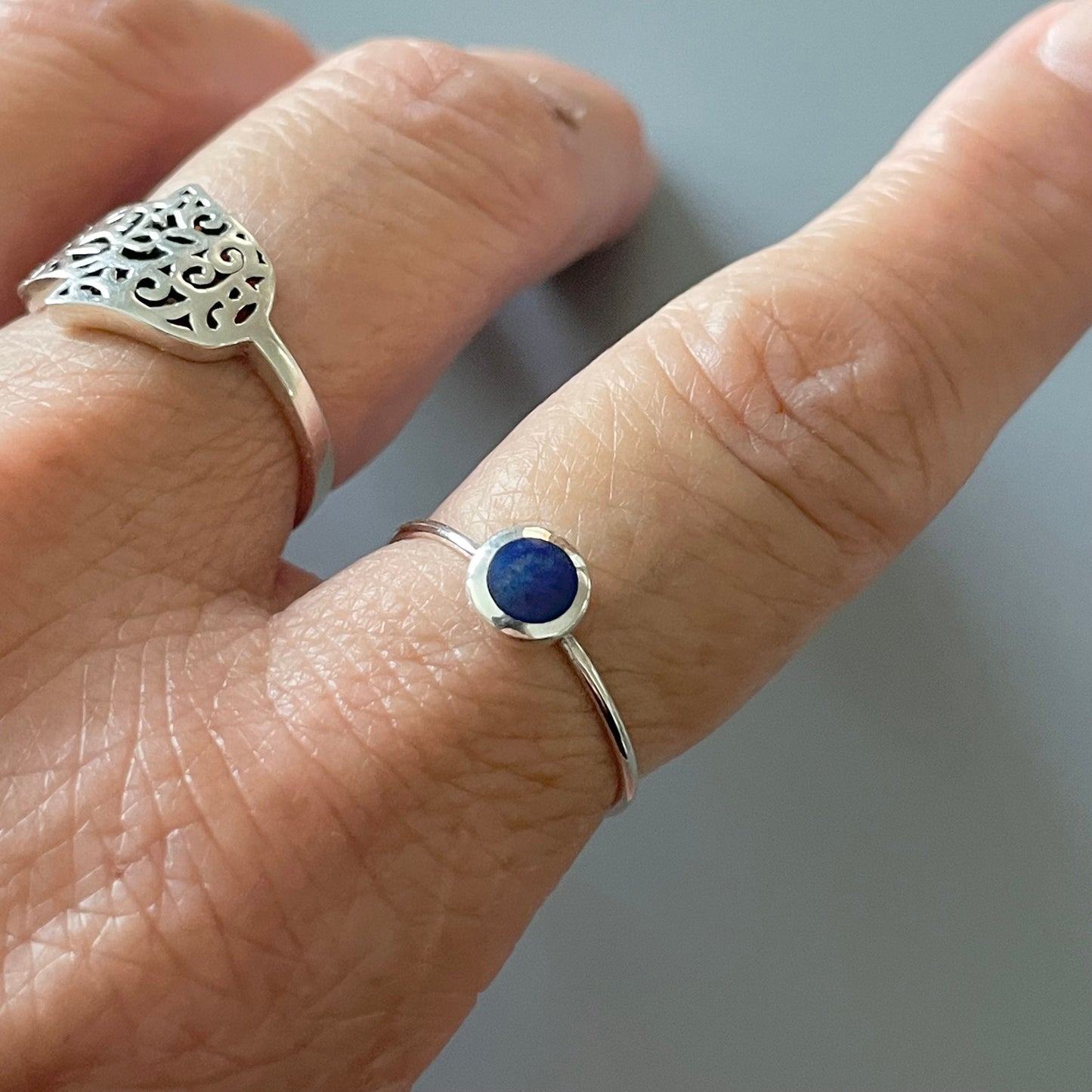 Dainty Sterling Silver Blue Lapis Ring: Simple Boho Band