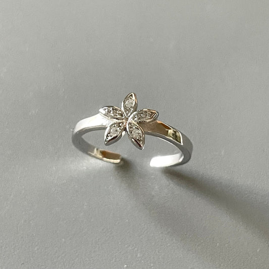 CZ Flower, Plumeria, Flower Sterling Silver Toe Ring, CZ Toe Ring, Flower Toe Ring, Midi or Pinky Ring, Floral Toe Ring, Plumeria Toe Ring.