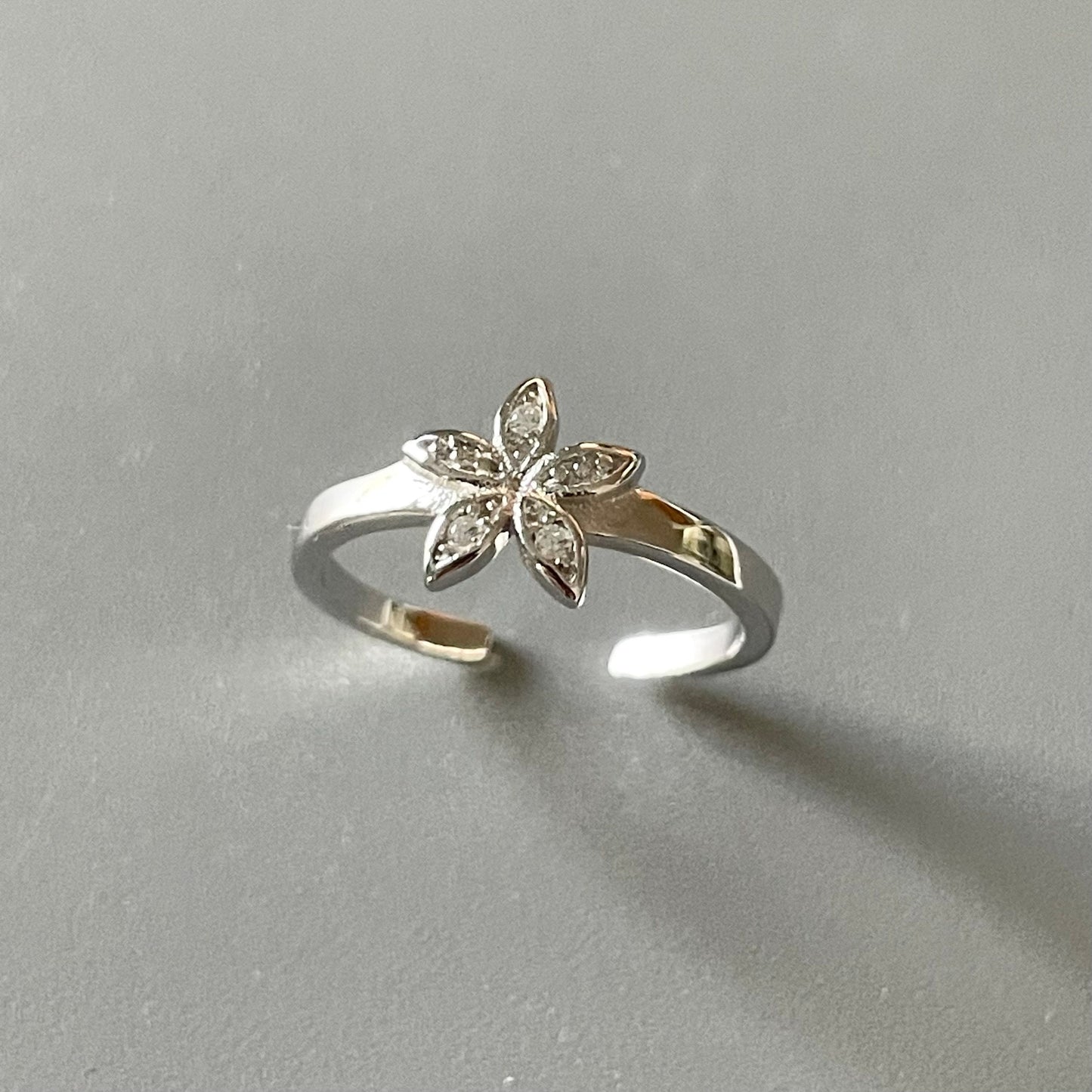 Sterling Silver CZ Plumeria Flower Toe Ring