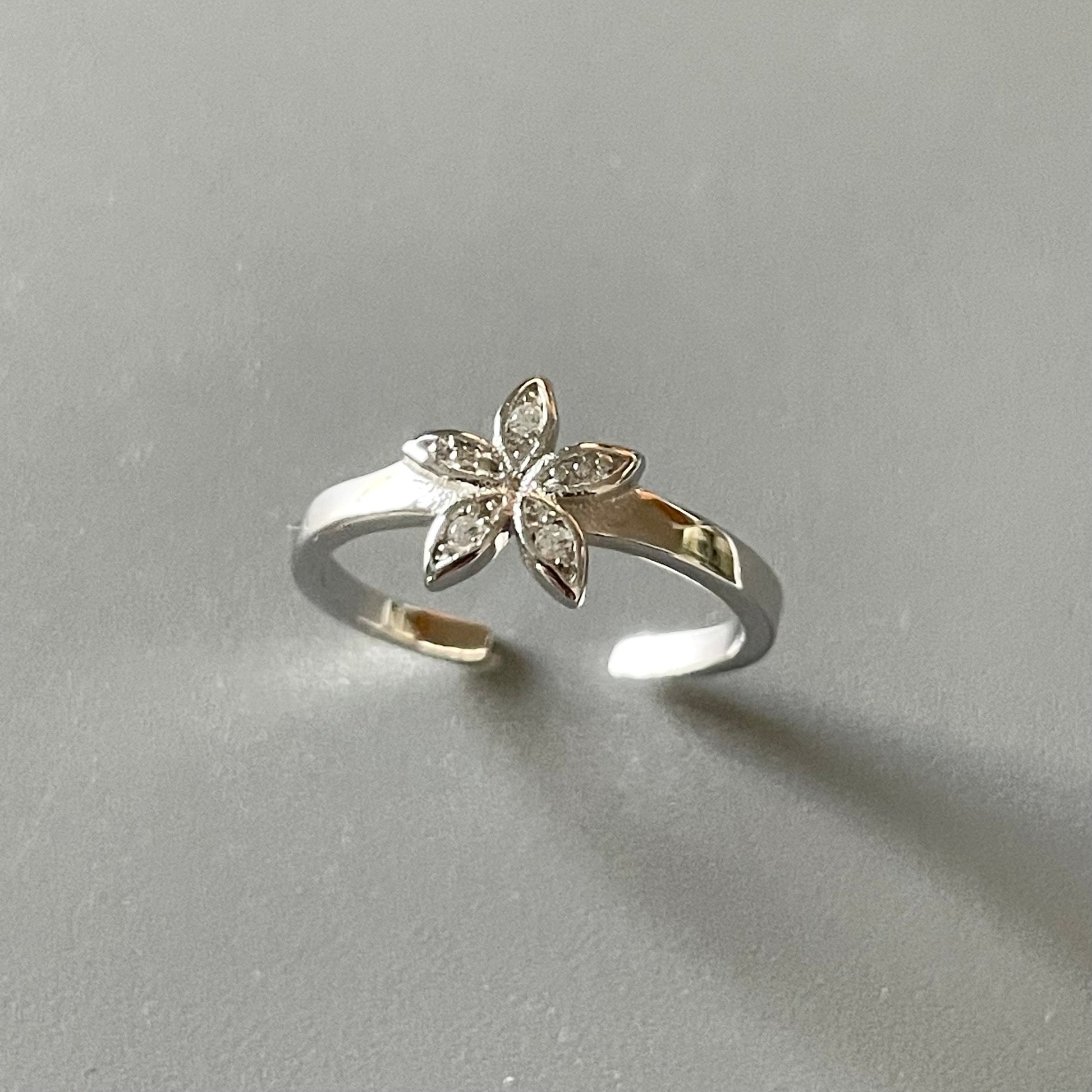 Sterling Silver CZ Plumeria Flower Toe Ring