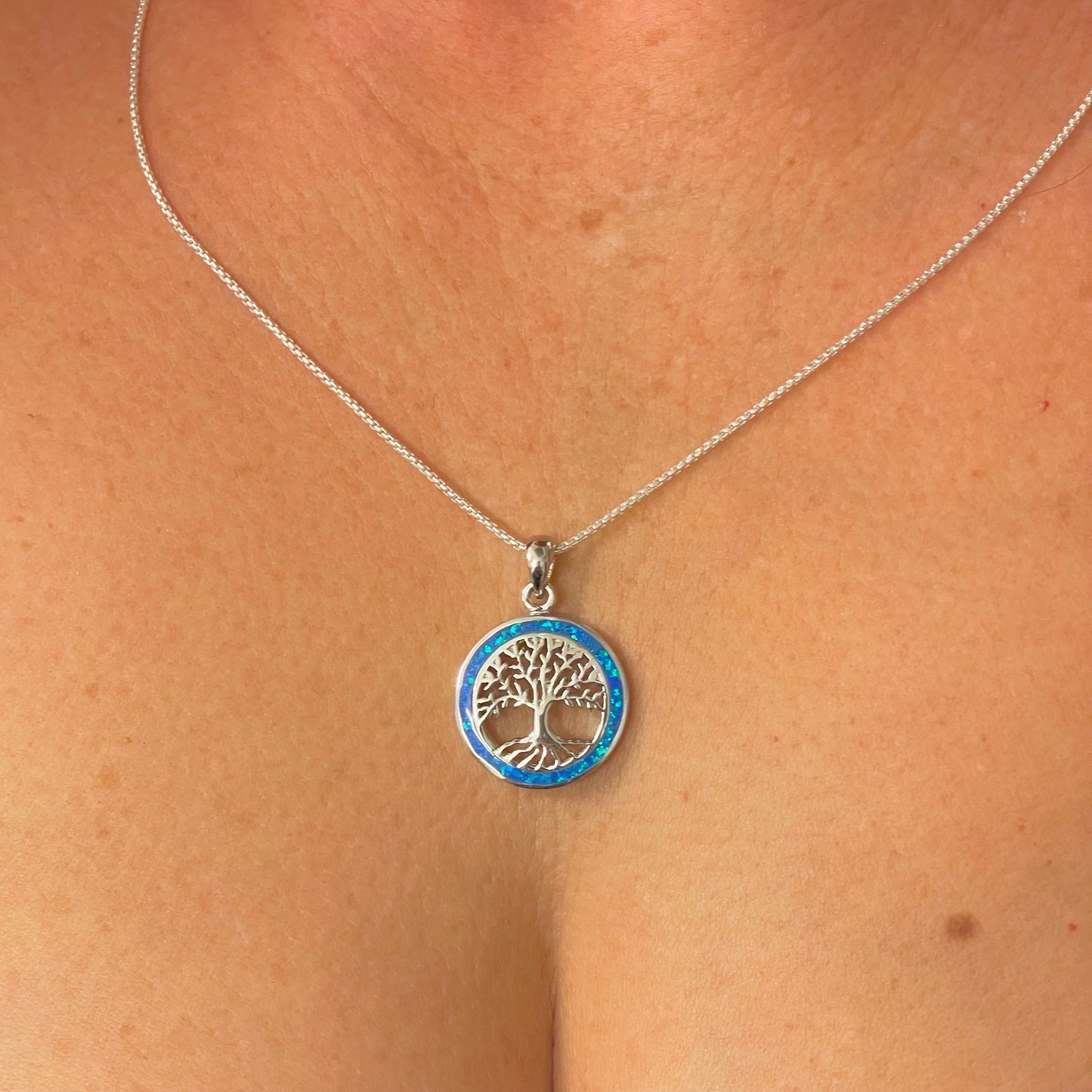 Blue Opal Tree of Life Sterling Silver Ring or Pendant