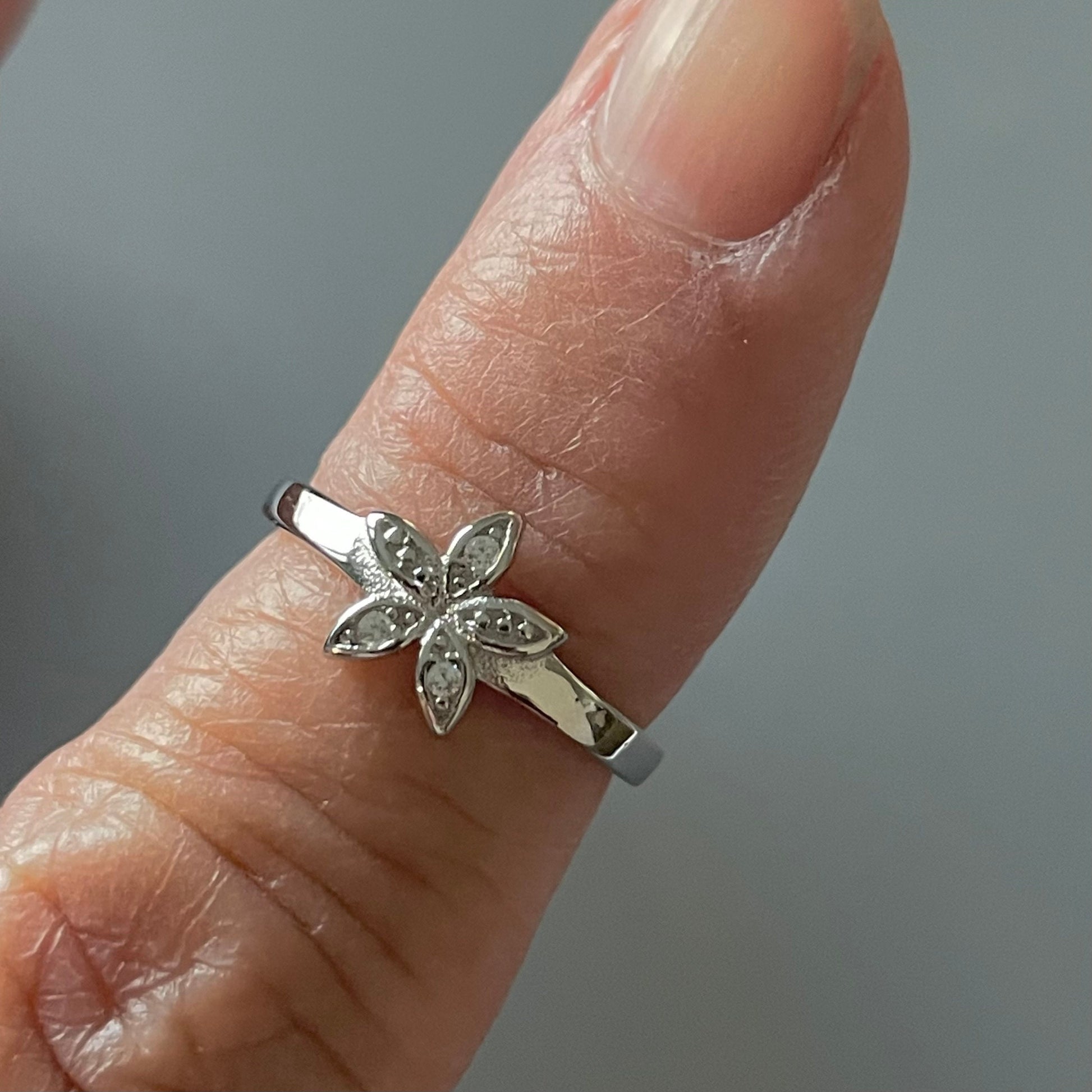 CZ Flower, Plumeria, Flower Sterling Silver Toe Ring, CZ Toe Ring, Flower Toe Ring, Midi or Pinky Ring, Floral Toe Ring, Plumeria Toe Ring.