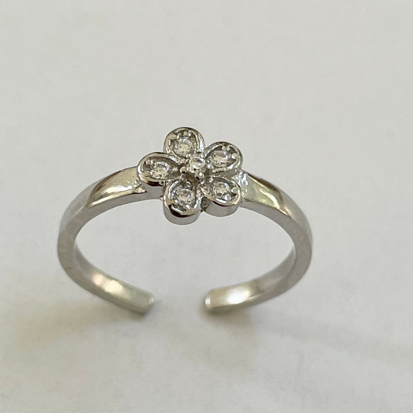 CZ Flower, Plumeria, Flower Sterling Silver Toe Ring, CZ Toe Ring, Flower Toe Ring, Midi or Pinky Ring, Floral Toe Ring, Plumeria Toe Ring.