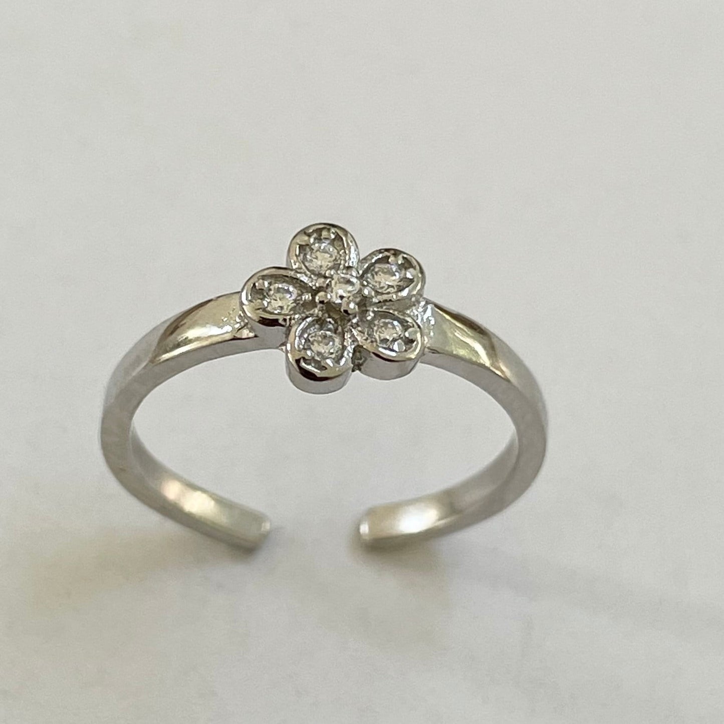 Sterling Silver CZ Plumeria Flower Toe Ring