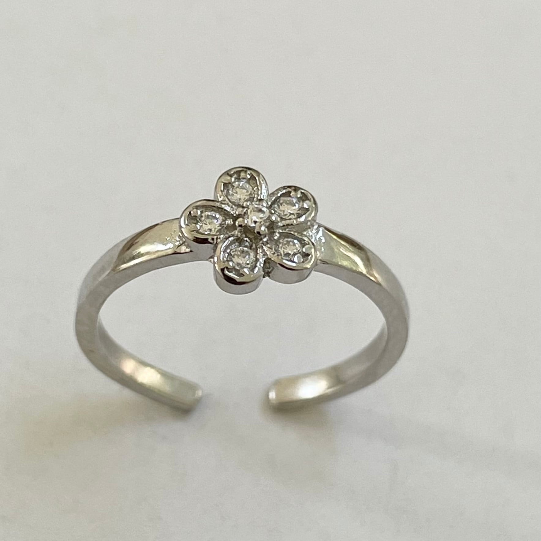 Sterling Silver CZ Plumeria Flower Toe Ring