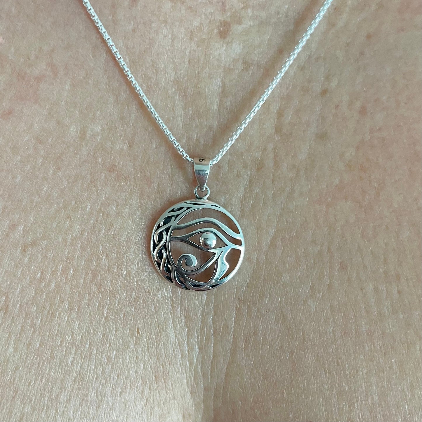 Sterling Silver Triskelion Moon & Eye of Horus Necklace