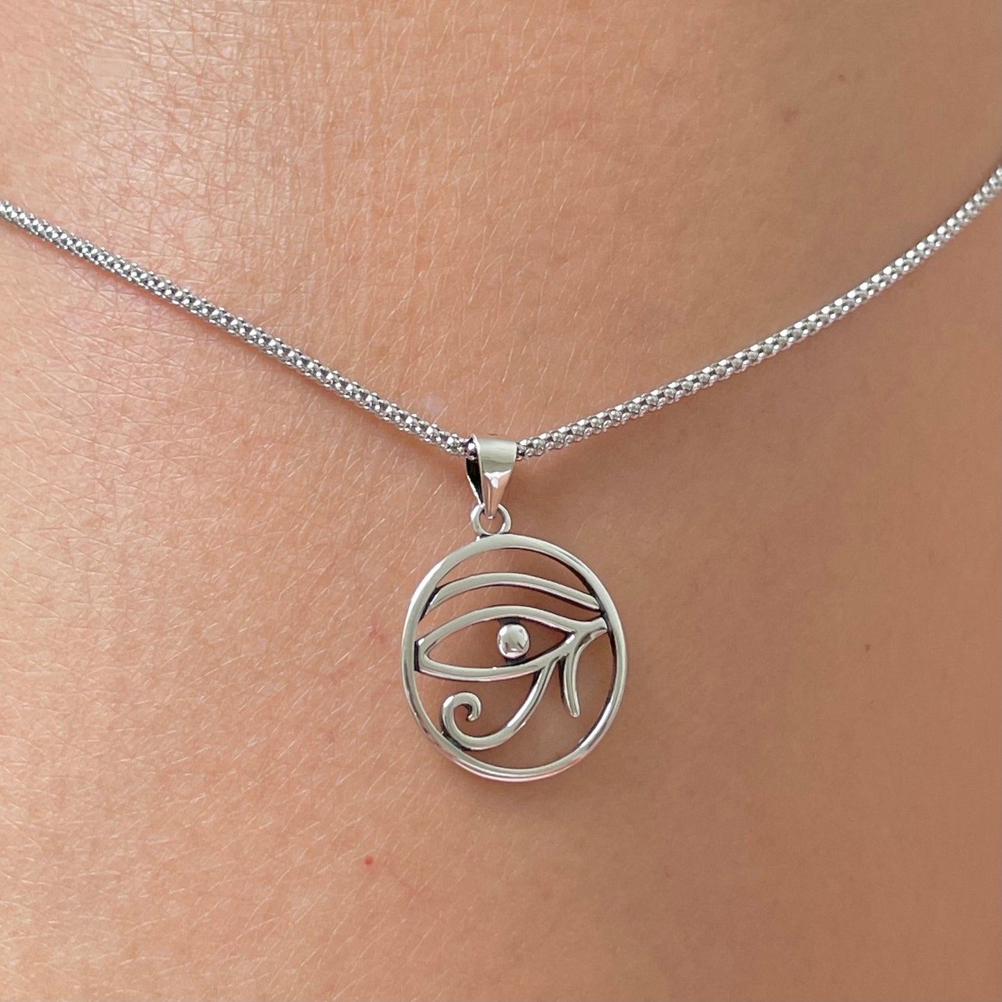 Sterling Silver Triskelion Moon & Eye of Horus Necklace