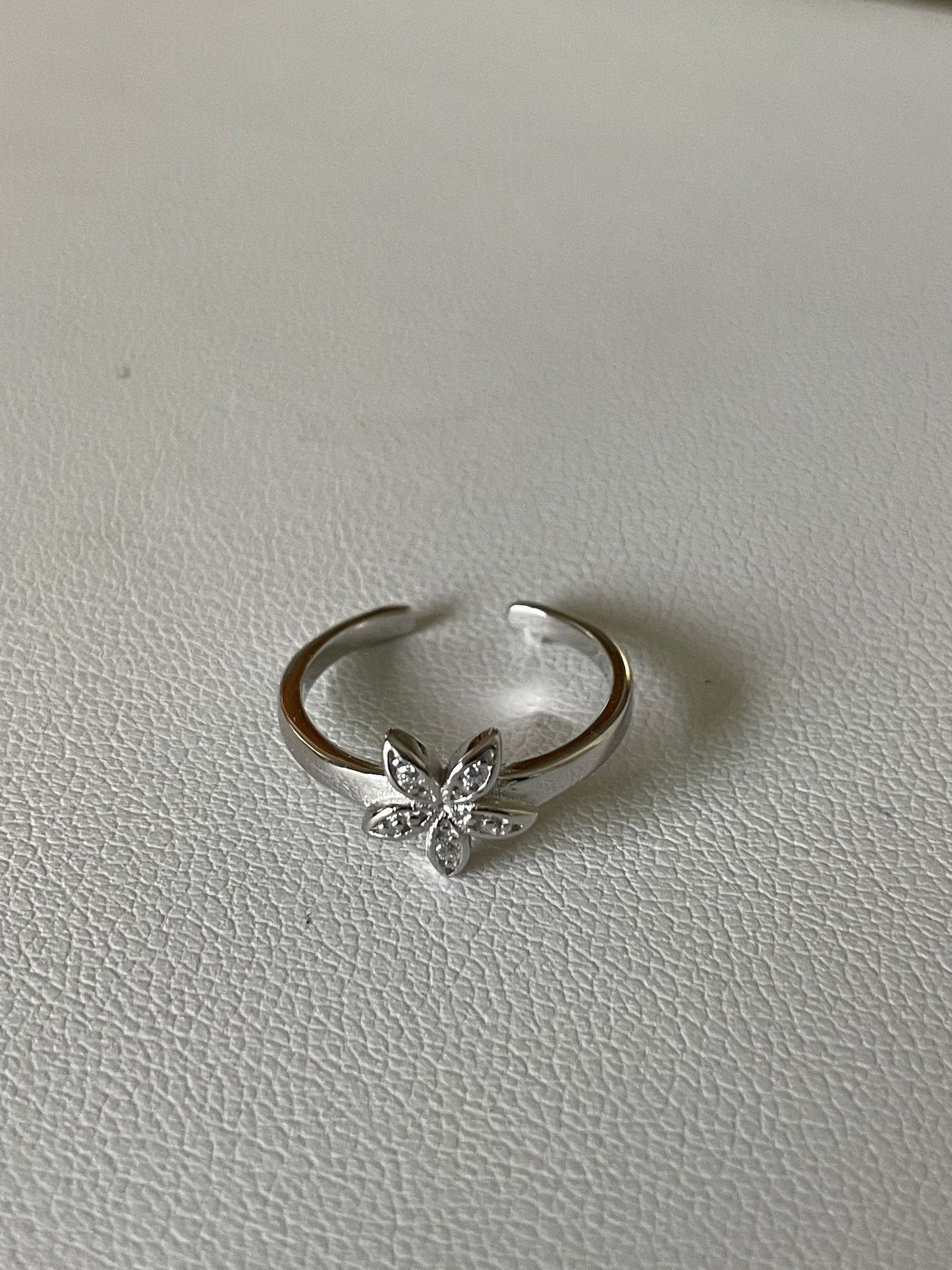 CZ Flower, Plumeria, Flower Sterling Silver Toe Ring, CZ Toe Ring, Flower Toe Ring, Midi or Pinky Ring, Floral Toe Ring, Plumeria Toe Ring.