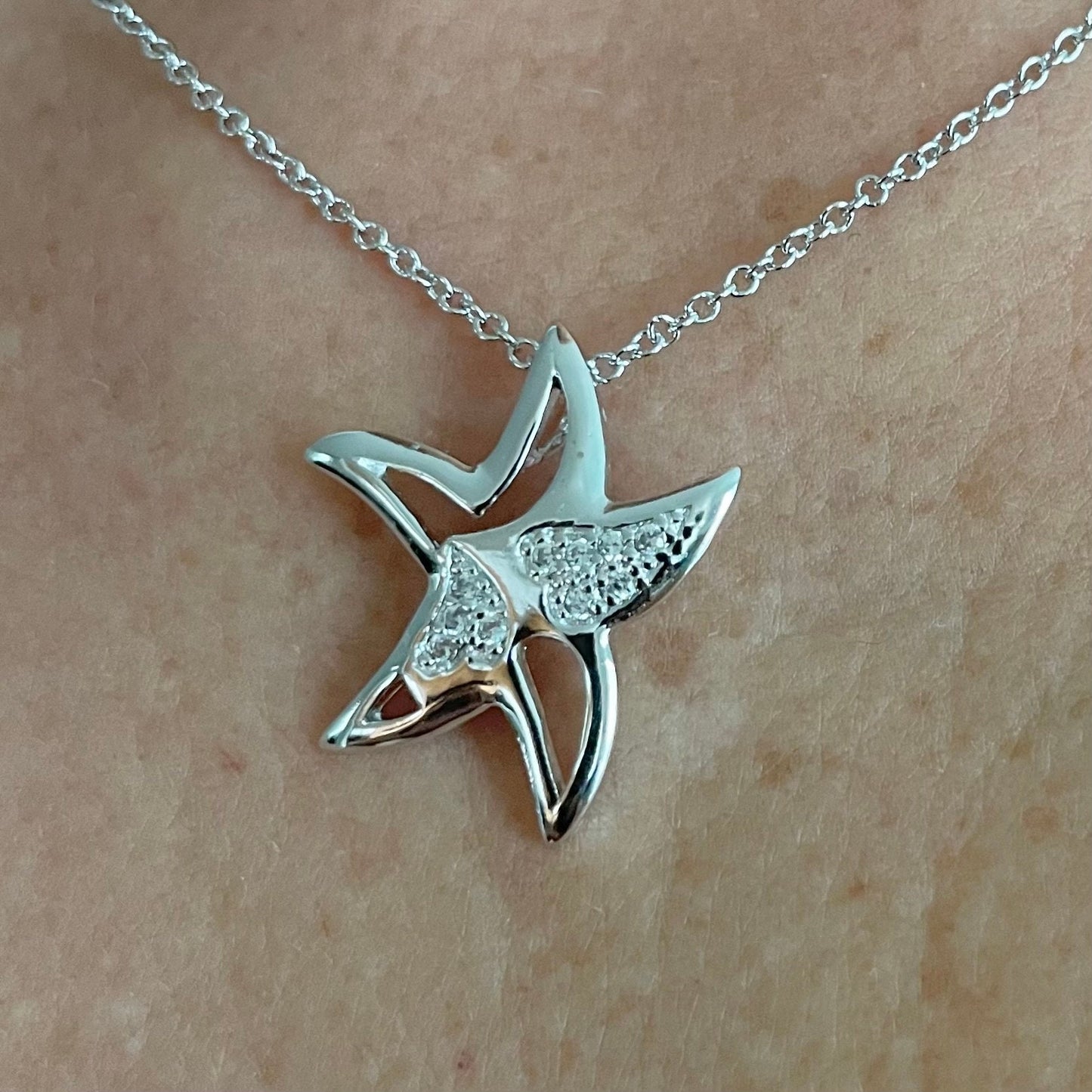 Sterling Silver Star Pendant Necklace: CZ Italian Chain