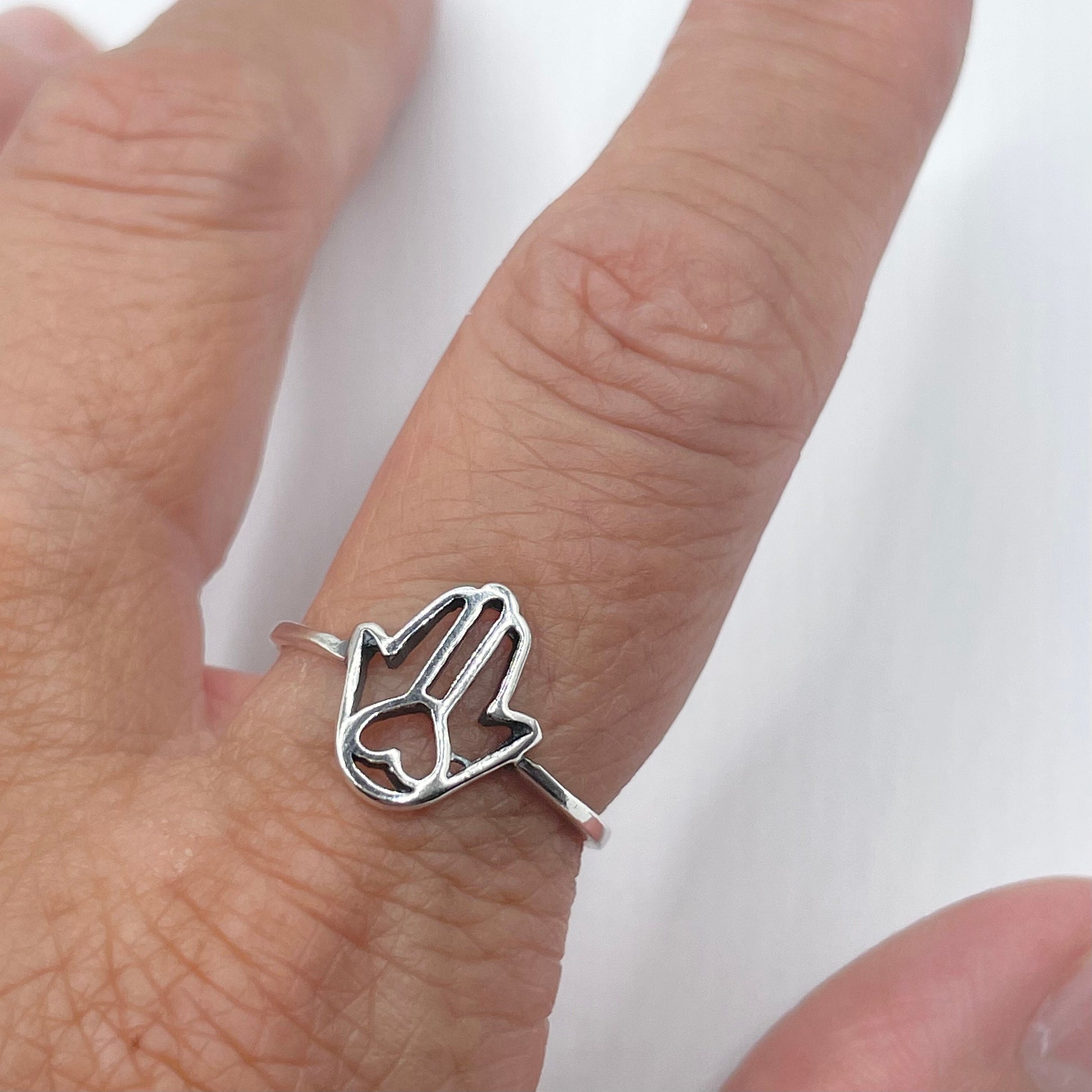 Sterling Silver Hamsa, Hamsa Hands, Jewish Star Ring, Dainty Hamsa Hands Ring, Star of David Ring, Hand of God Ring, Hamsa Promise Ring.