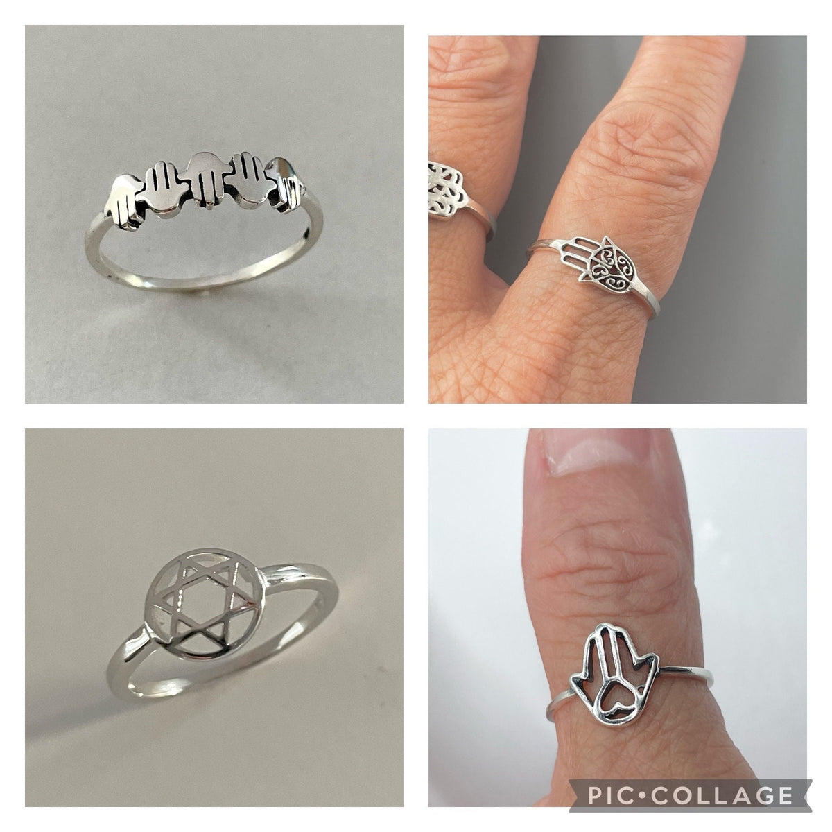 Sterling Silver Hamsa Ring: Dainty Star of David, Hand of God