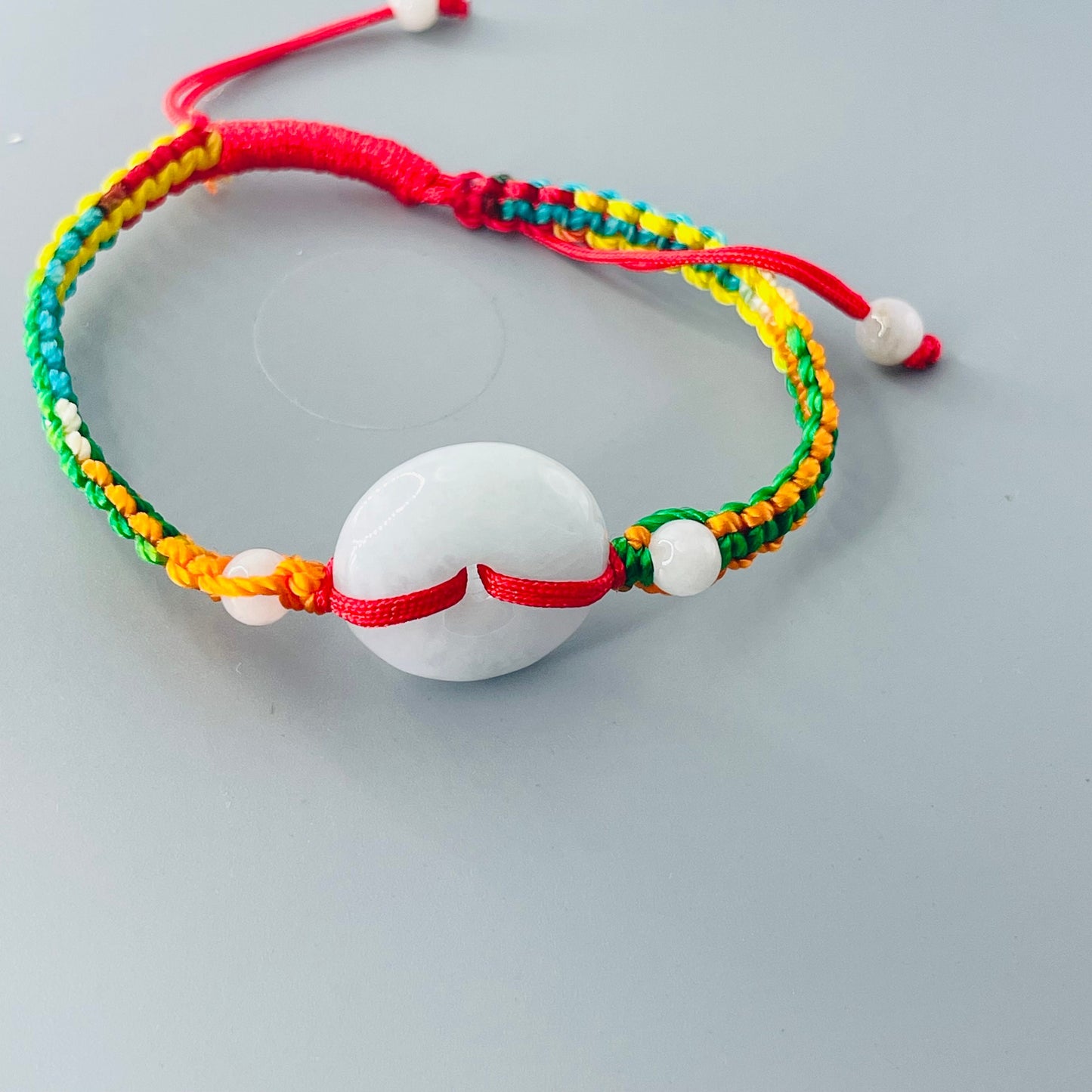 Natural Jade Donut Bracelet: Unisex Braided Rope Anklet