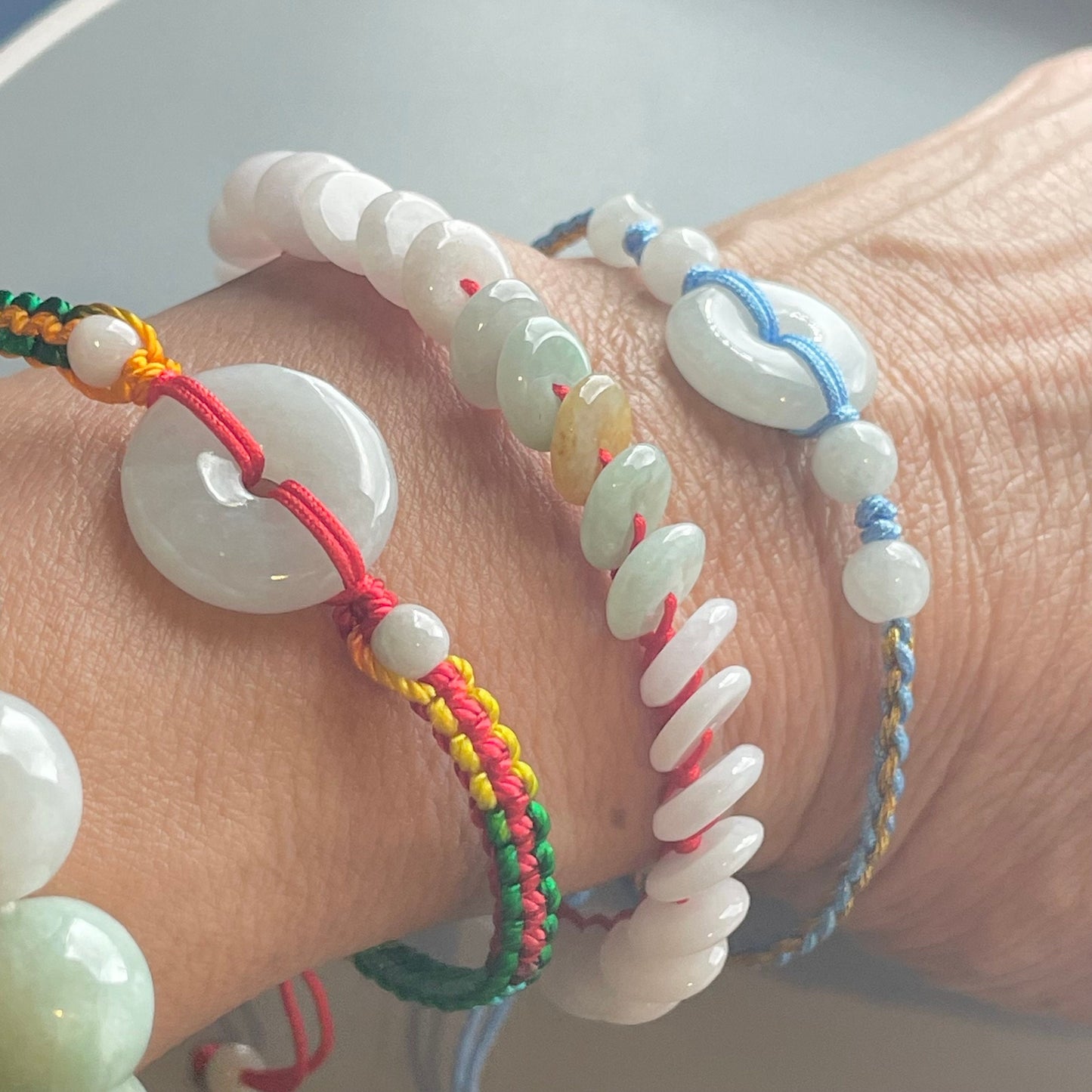 Natural Jade Donut Bracelet: Unisex Braided Rope Anklet
