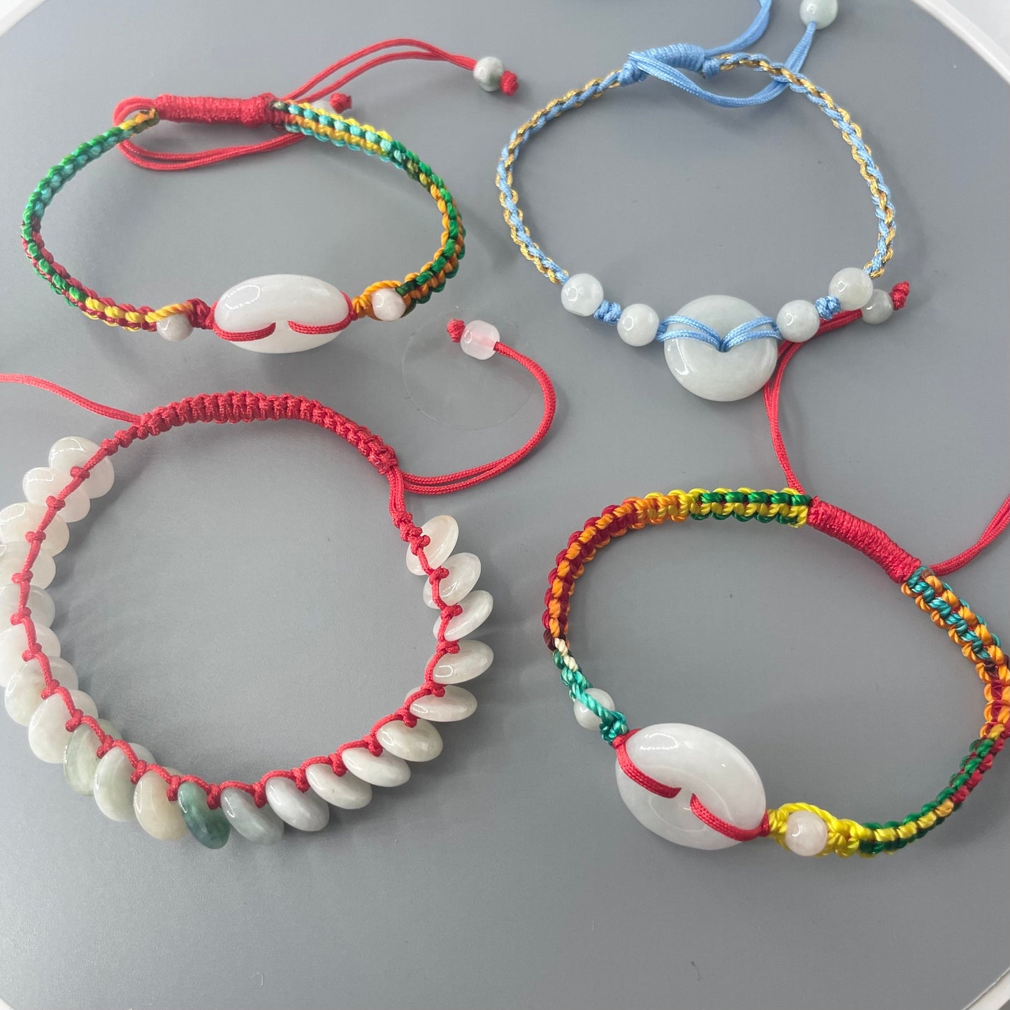 Natural Jade Donut Bracelet: Unisex Braided Rope Anklet