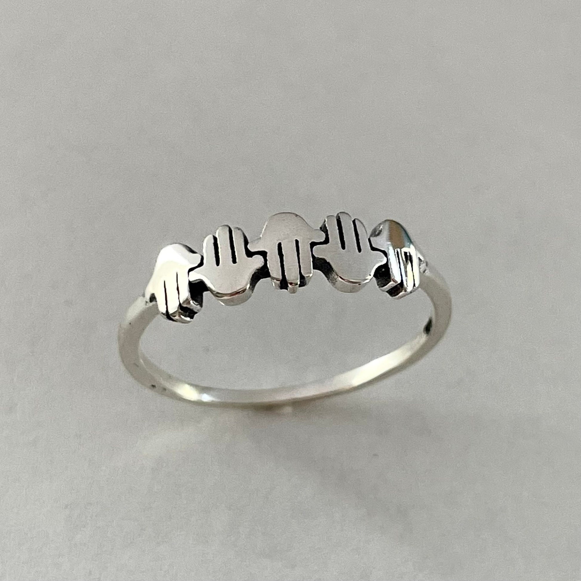 Sterling Silver Hamsa, Hamsa Hands, Jewish Star Ring, Dainty Hamsa Hands Ring, Star of David Ring, Hand of God Ring, Hamsa Promise Ring.