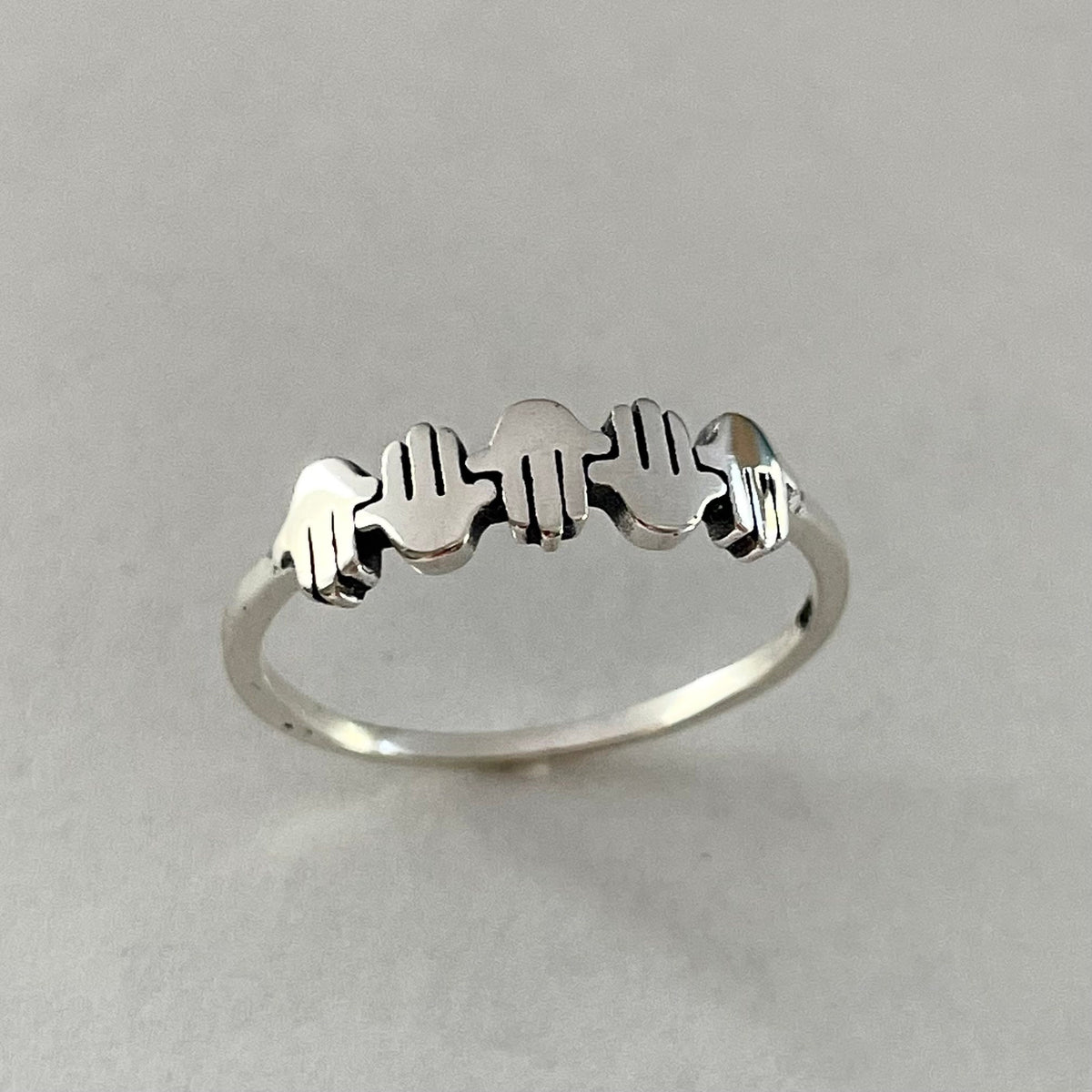 Sterling Silver Hamsa Ring: Dainty Star of David, Hand of God