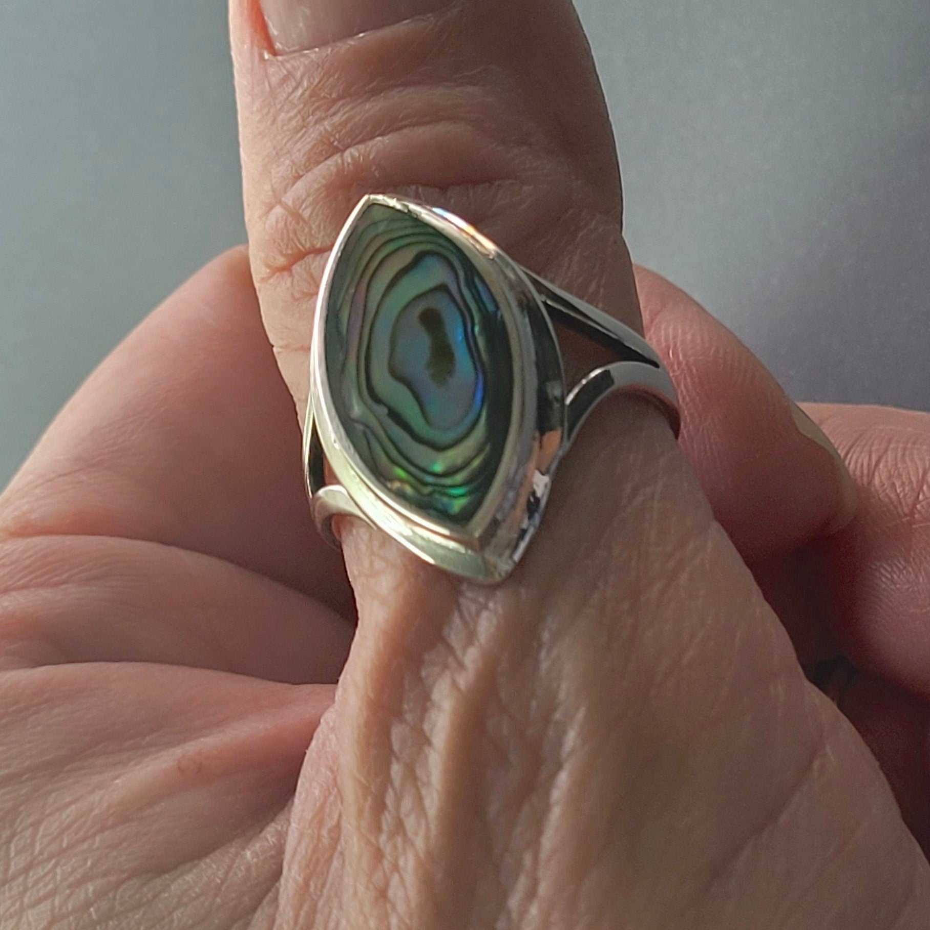 Sterling Silver Diamond Turquoise or Abalone Ring: Promise Love Ring