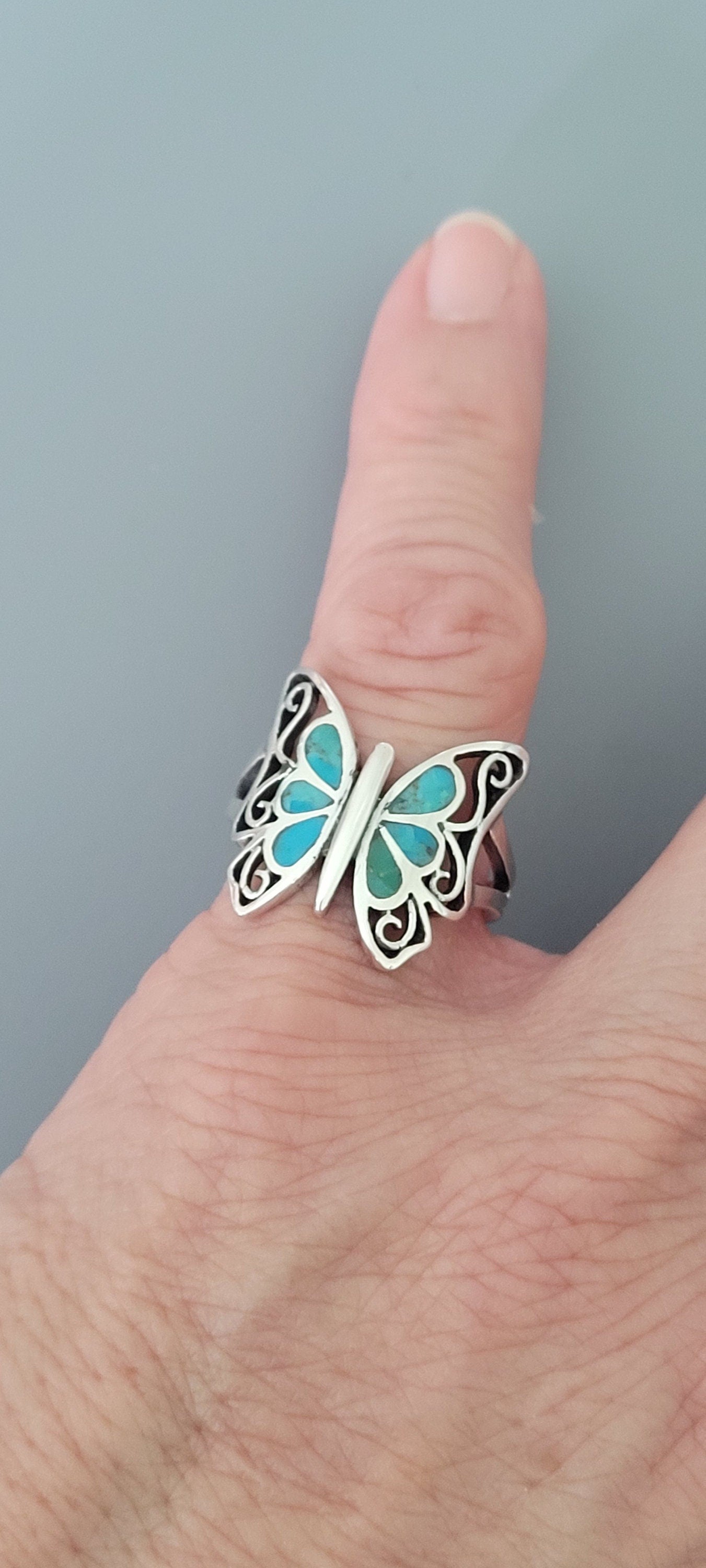 Sterling Silver Butterfly Genuine Turquoise or Mutiple Color Ring, Silver Turquoise Ring, Promise Butterfly Ring, Silver Butterfly Ring.