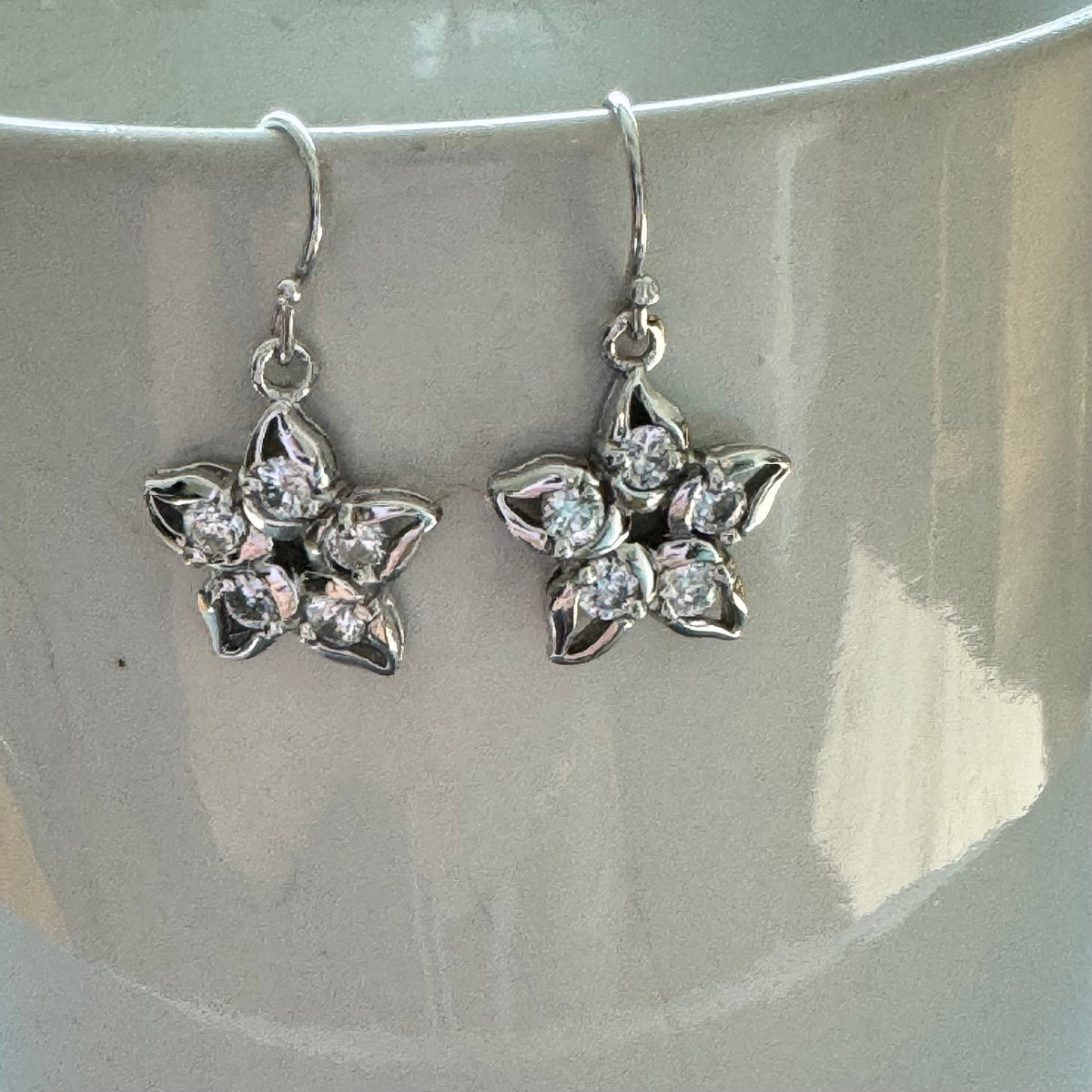 Sterling Silver CZ Dangle Earrings: Butterfly or Flower