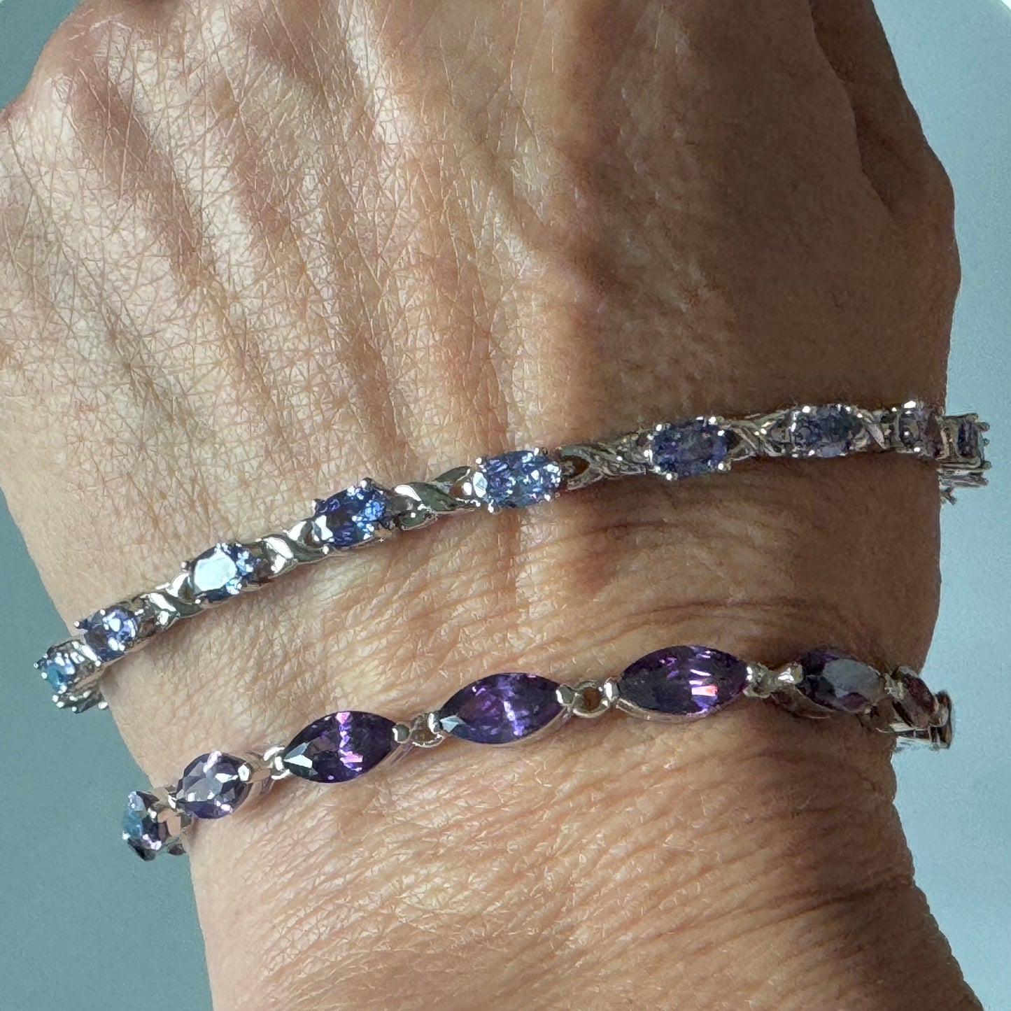 Amethyst CZ Tennis Sterling Silver Bracelet, Silver Tennis Bracelet, Amethyst Promise Tennis Bracelet, Purple Tennis Bracelet, CZ Bracelet.