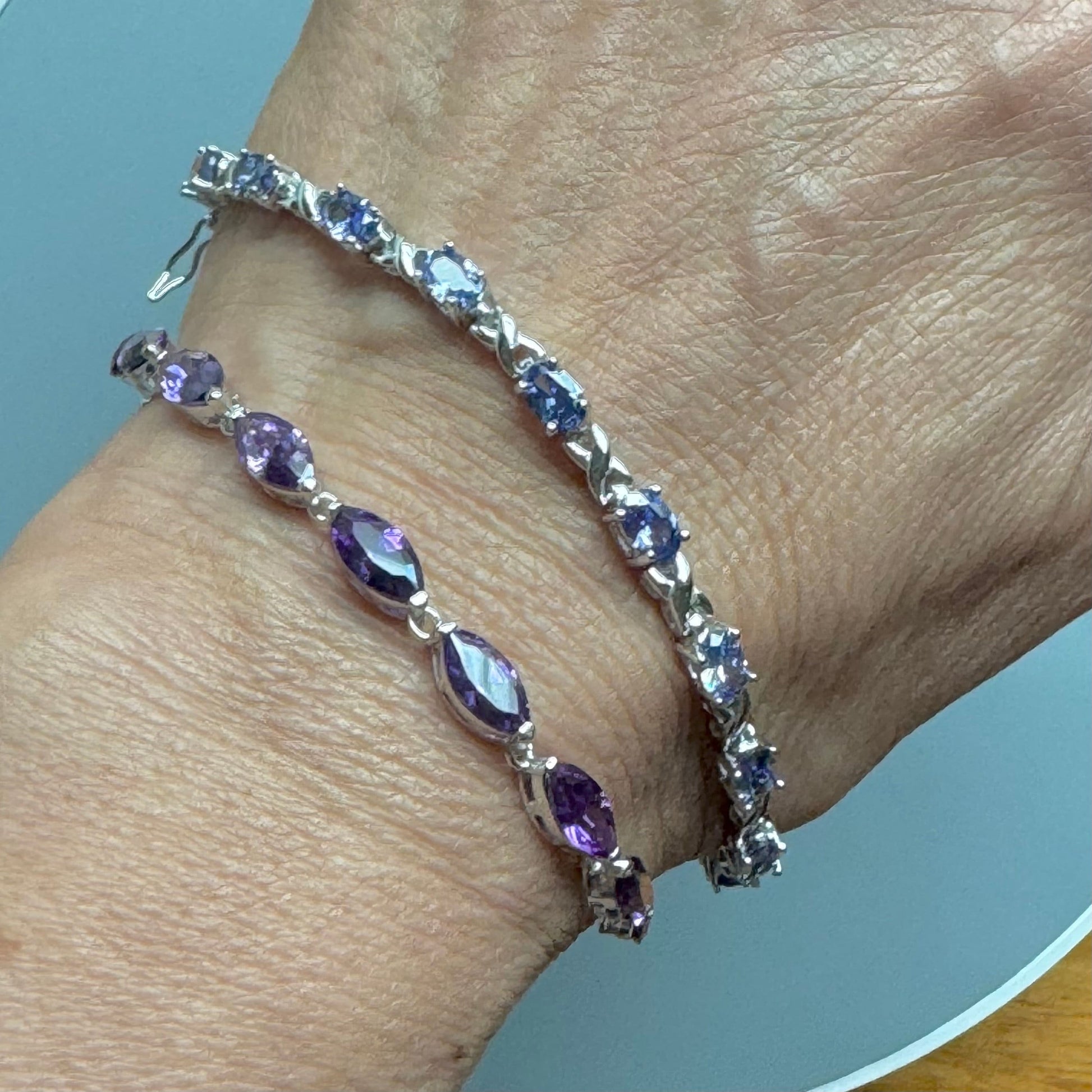 Amethyst CZ Tennis Sterling Silver Bracelet, Silver Tennis Bracelet, Amethyst Promise Tennis Bracelet, Purple Tennis Bracelet, CZ Bracelet.