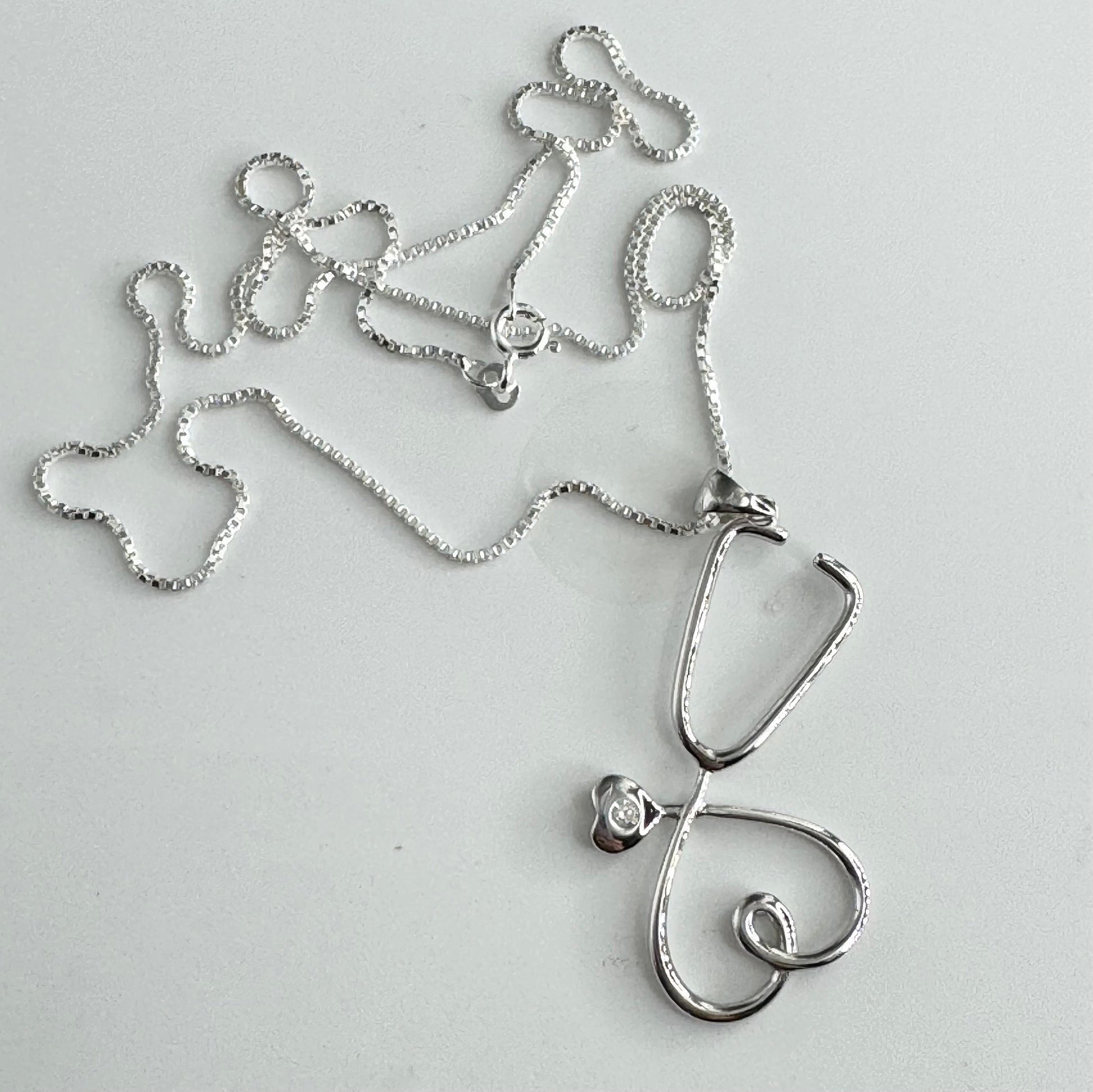 Sterling Silver Heart Stethoscope Pendant Necklace, Nurse Heart Necklace, Stethoscope Necklace, Frontline Worker Jewelry, Silver CZ Pendant