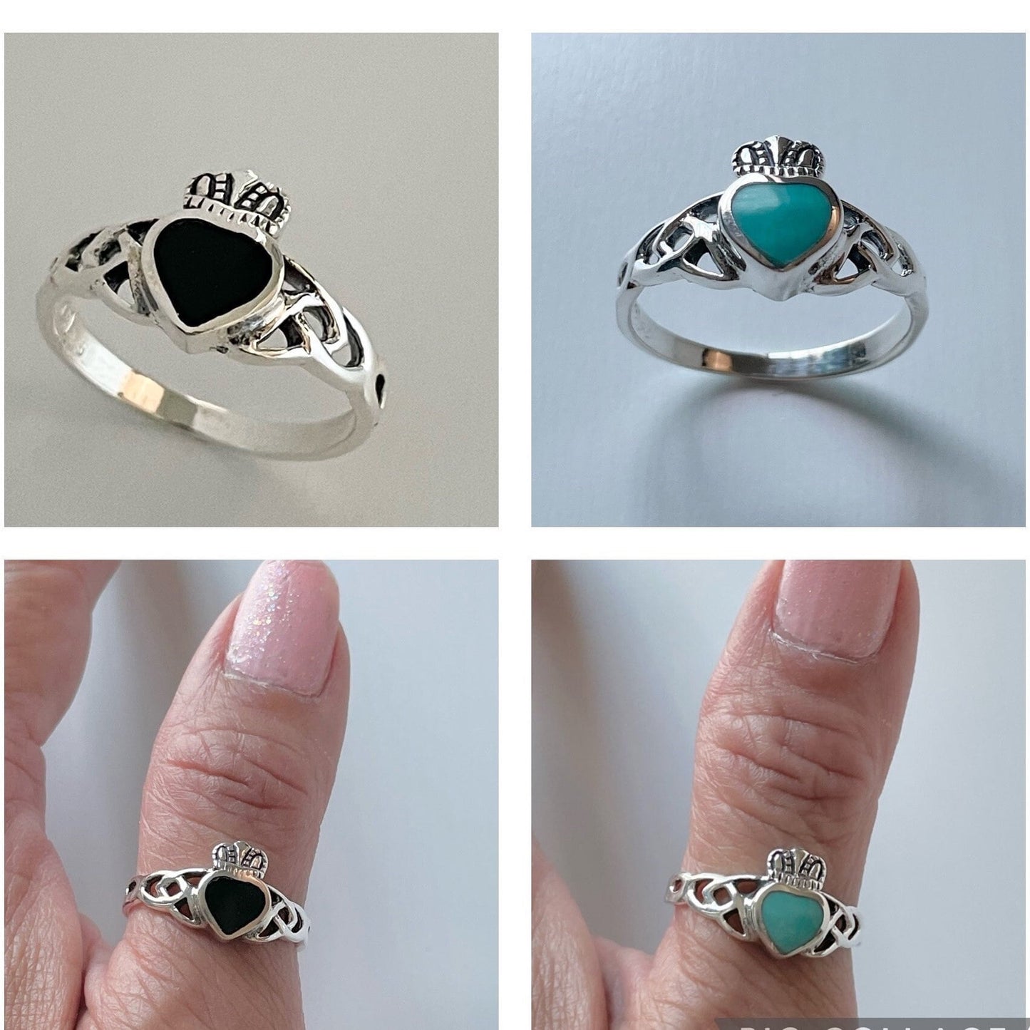 Sterling Silver Turquoise or Black Agate Celtic Irish Claddagh Ring, Claddagh Ring, Turquoise Ring, Irish Ring, Heart Ring, Promise Ring.